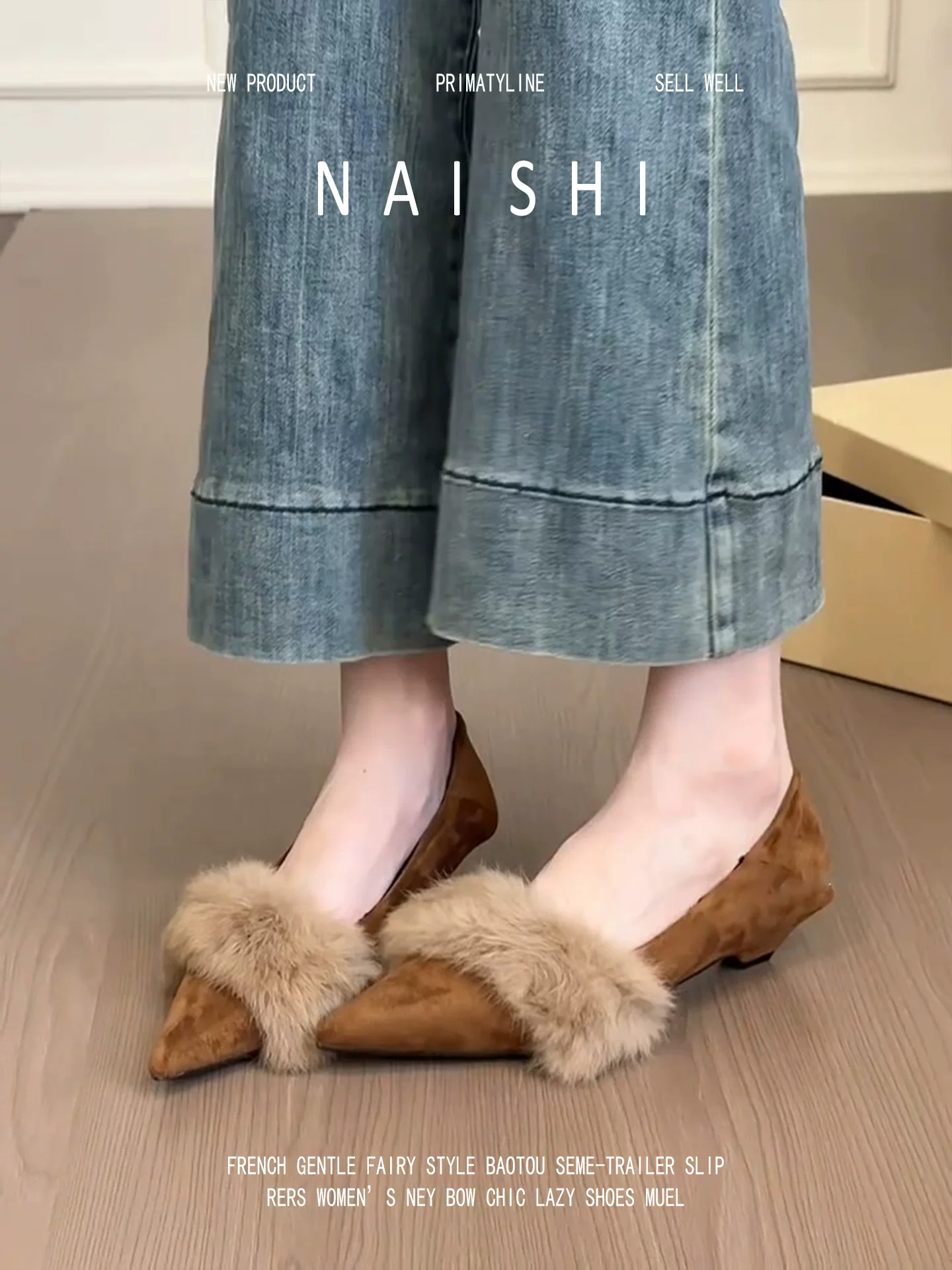 Phiên bản da cừu! Giày Mary Jane mũi nhọn lông xù, giày cao gót lông chồn kiểu retro dễ mang, giày đế xuồng thanh lịch dành cho nữ.