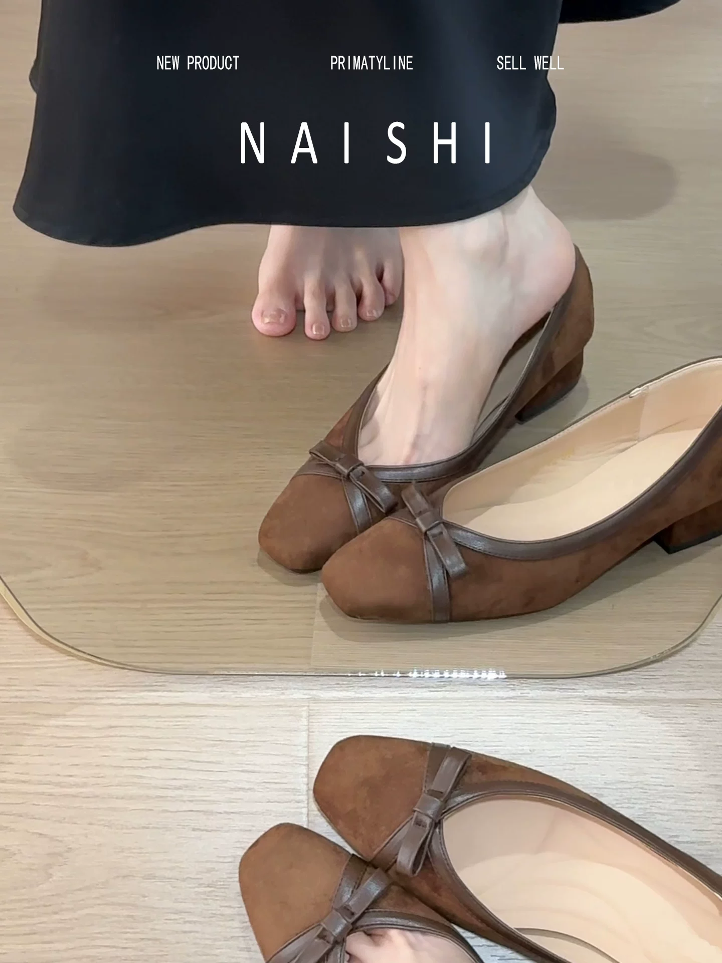 Phiên bản da cừu! Giày Mary Jane da lộn cổ điển dành cho nữ, kiểu lười có nơ, mũi vuông, miệng giày nông, giày lười đế thô.