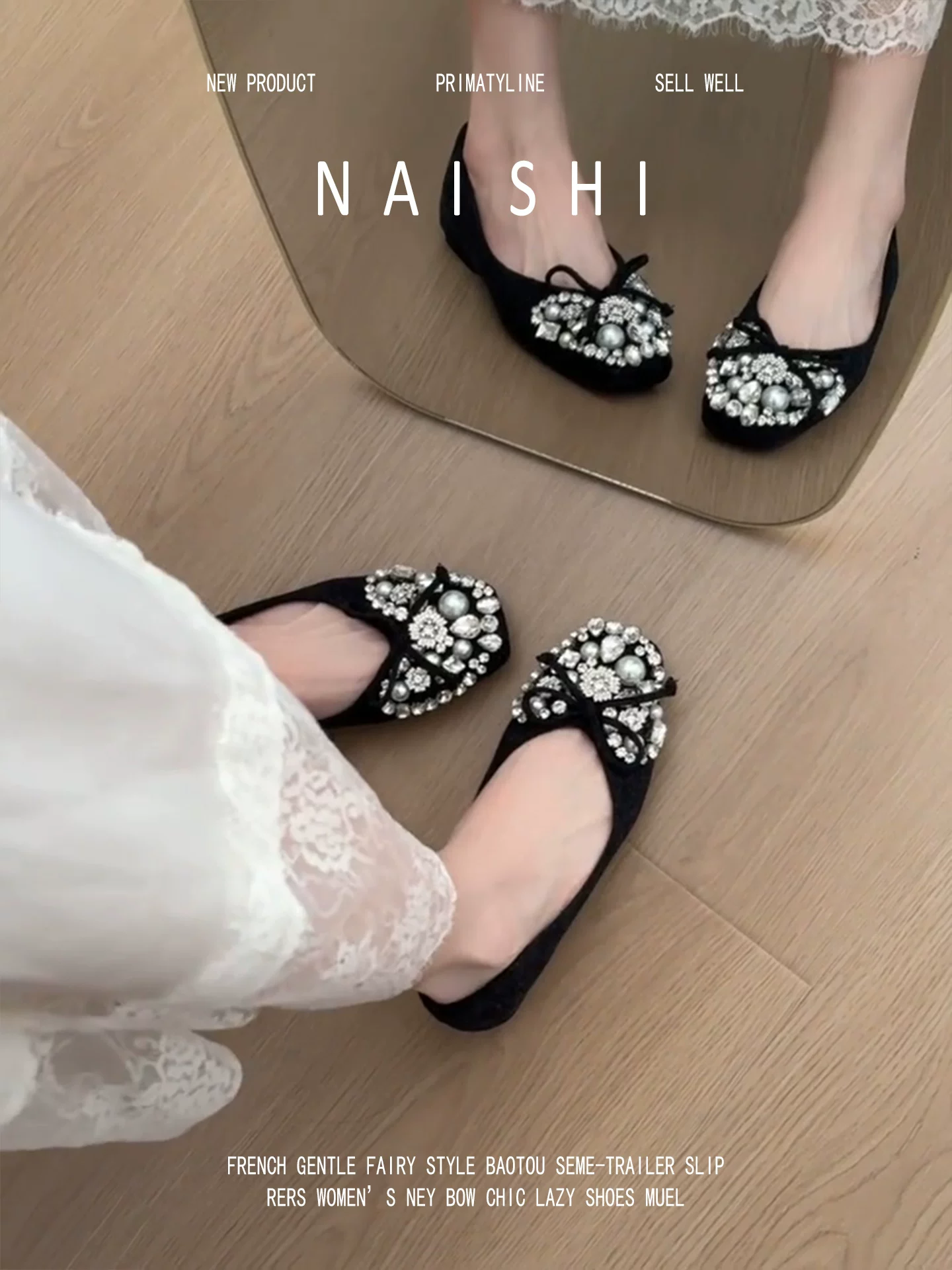 Phiên bản da cừu! Giày Mary Jane kiểu Pháp đính đá cho nữ, giày da lộn thanh lịch kiểu lười, giày lười phong cách dạ hội.