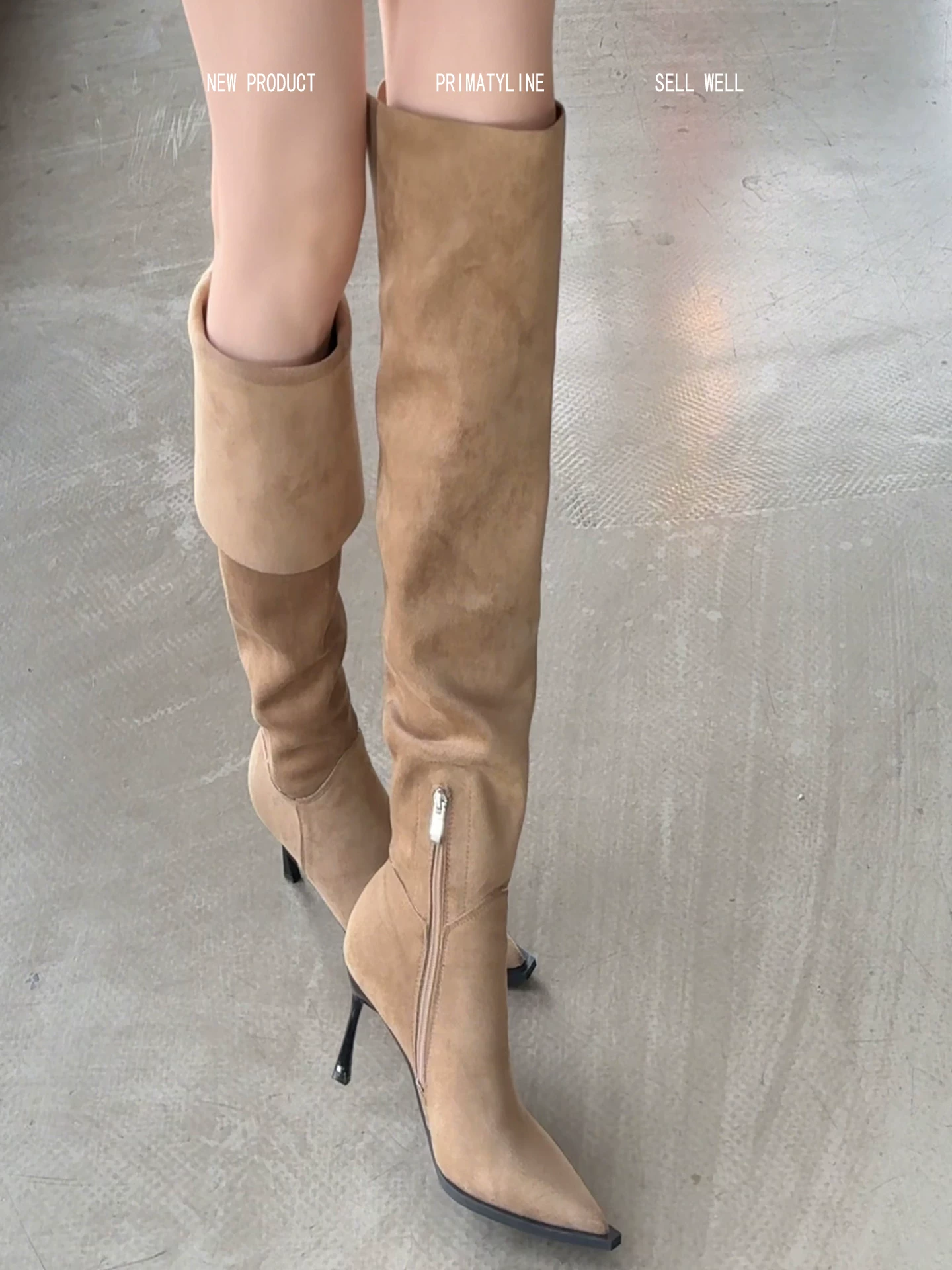 Phiên bản da cừu! Giày cao bồi kiểu miền Tây cổ điển dành cho nữ, mũi nhọn kiểu stiletto, kiểu giày hiệp sĩ cao cổ, phong cách sa mạc, giày cao gót trên đầu gối.