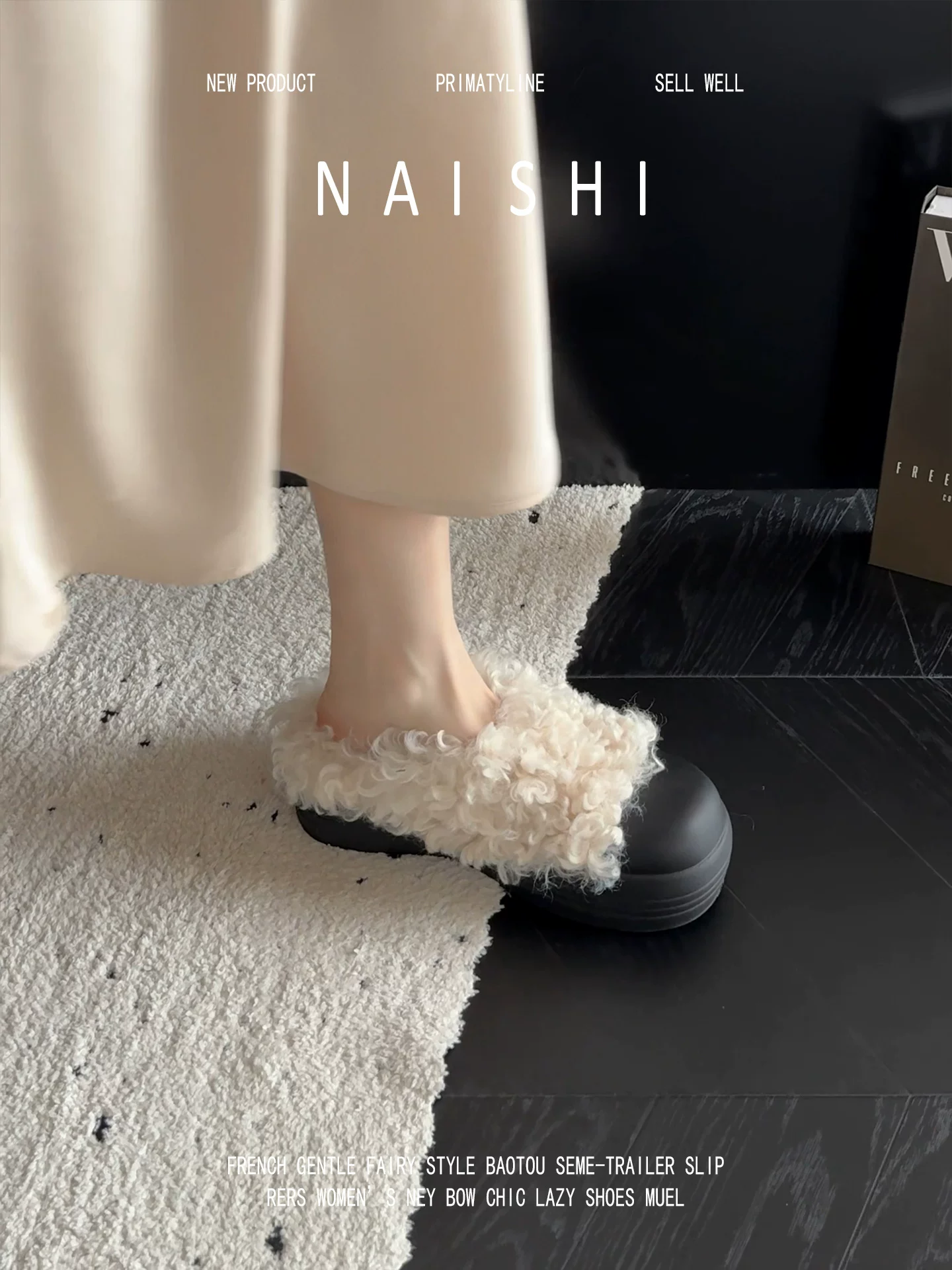 Phiên bản da cừu! Dép đế dày đế dày kiểu cổ điển dành cho nữ, dép bông giữ ấm mùa đông bên trong tăng chiều cao, giày lông mũi tròn.