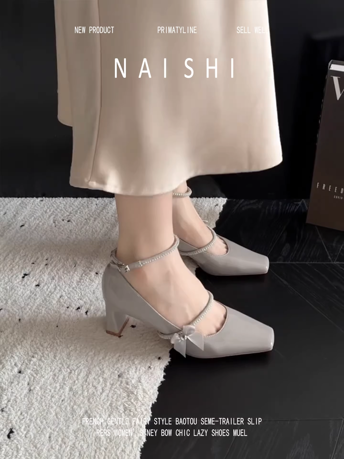 Phiên bản da cừu! Giày cao gót Mary Jane da bóng kiểu Pháp có dây đeo bằng kim cương giả, mũi vuông, gót thô, giày dự tiệc.