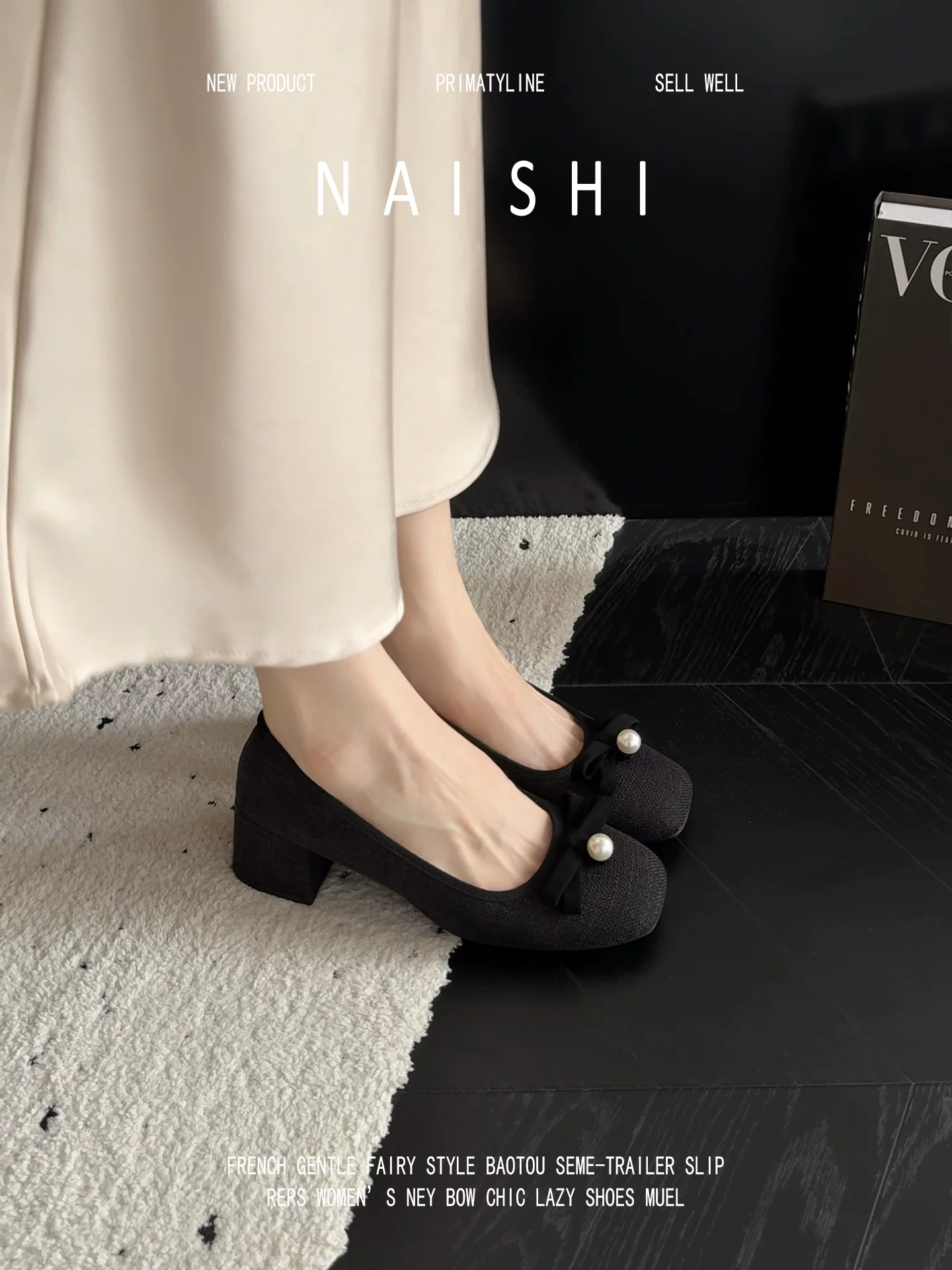 Phiên bản da cừu! Giày Mary Jane kiểu Chanel dành cho nữ, giày kiểu Pháp có nơ ngọc trai dễ phối với váy, giày bệt gót dày.