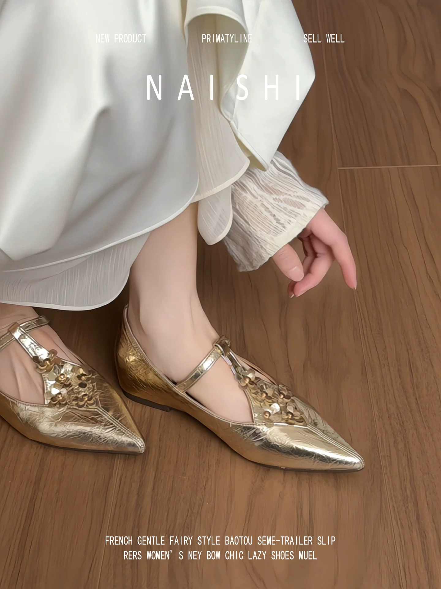 Phiên bản da cừu! Giày Mary Jane màu vàng có quai chữ T, hoa đính sequin, gót giấu, giày dạ hội thời trang và thanh lịch.