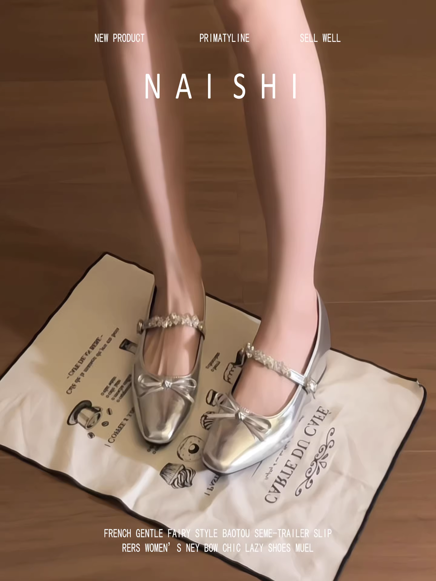 Phiên bản da cừu! Giày Mary Jane kiểu Pháp có nơ bạc dành cho nữ với dây đeo mắt cá chân đính đá, mũi vuông nông, giày đế dày.