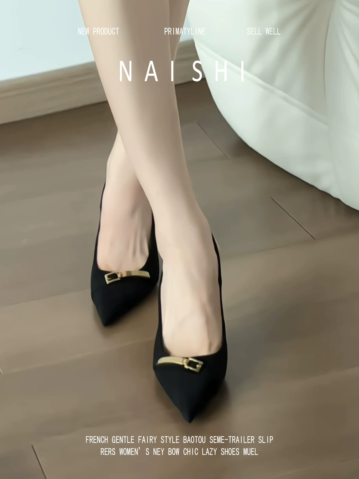 Phiên bản da cừu! Giày cao gót mũi nhọn có khóa kim loại kiểu Pháp dành cho nữ, gót nhọn một dây, dép kín mũi, giày hở lưng thoáng khí.