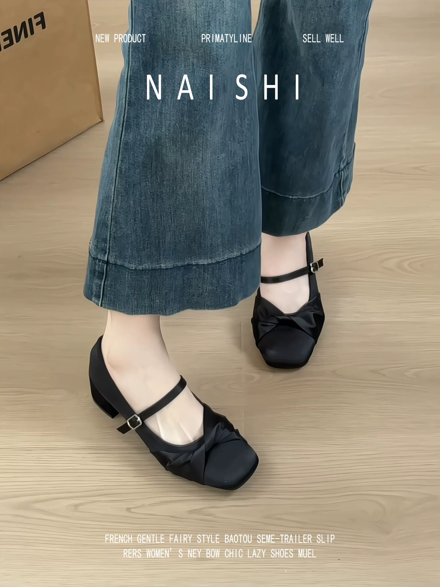 Phiên bản da cừu! Giày Mary Jane bằng satin Pháp dành cho nữ với dây quai đơn, nơ, mũi vuông, gót dày, phù hợp để phối với váy.