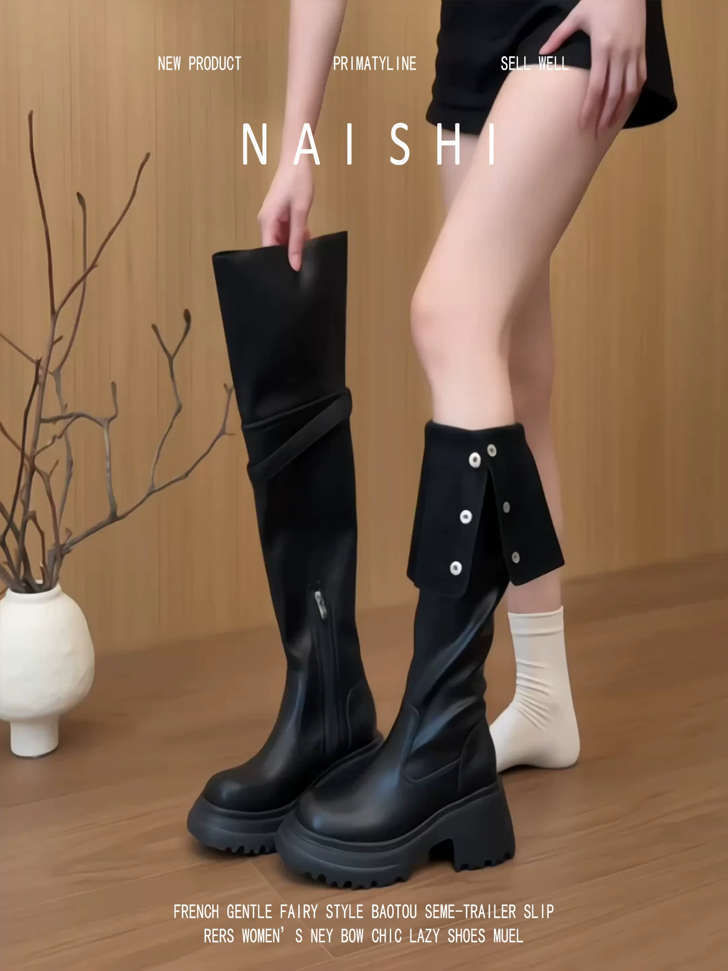 Phiên bản da cừu! Bốt cao quá đầu gối, bốt cưỡi ngựa có thể chuyển đổi hai chiều dành cho nữ, da thật màu đen, bốt cao cổ Melard cổ điển với gót dày.