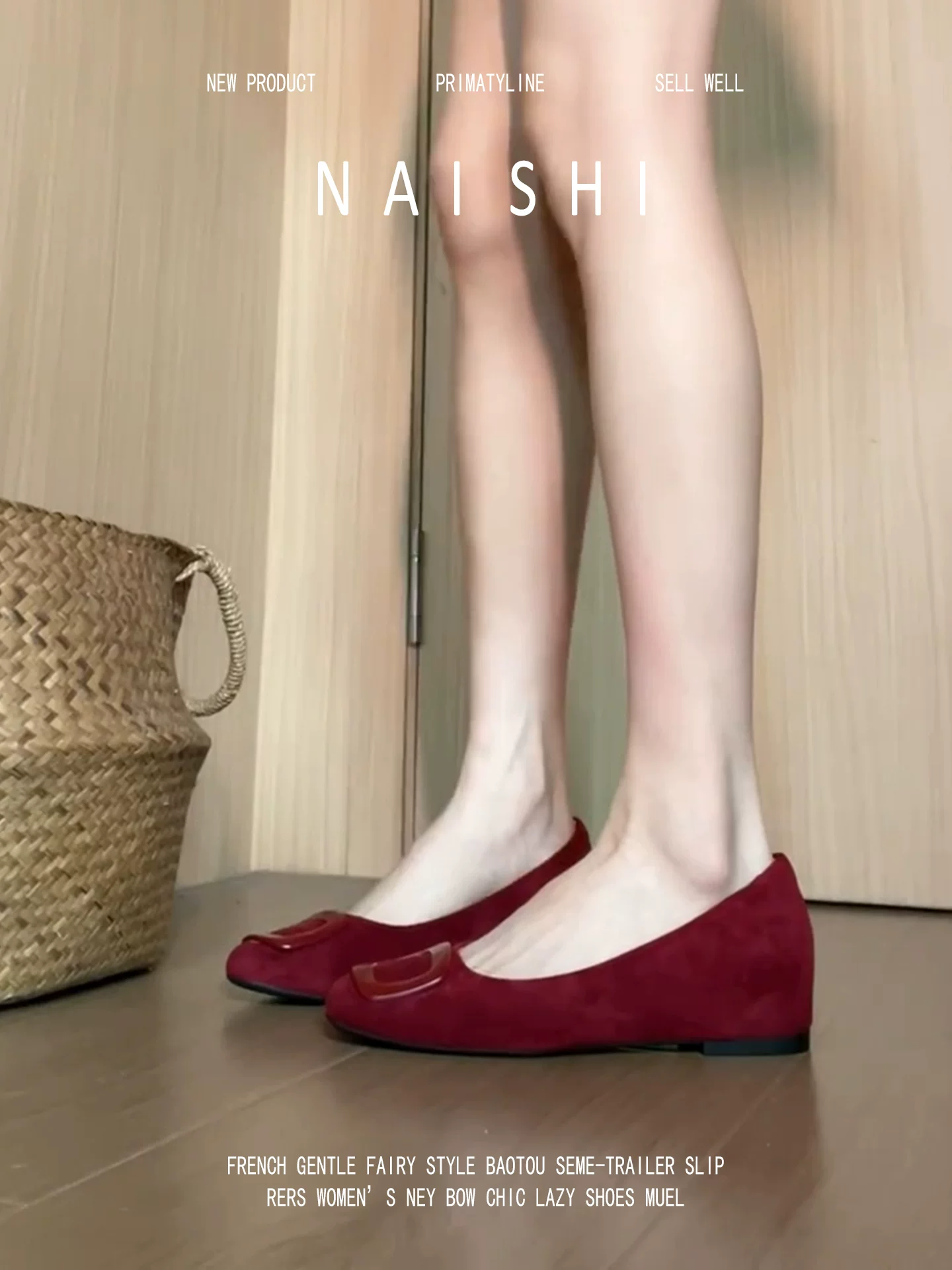 Phiên bản da cừu! Giày Mary Jane kiểu Pháp có khóa vuông dành cho nữ, giày da lộn màu đỏ kiểu slip-on phối cùng váy, giày đế xuồng tăng chiều cao.