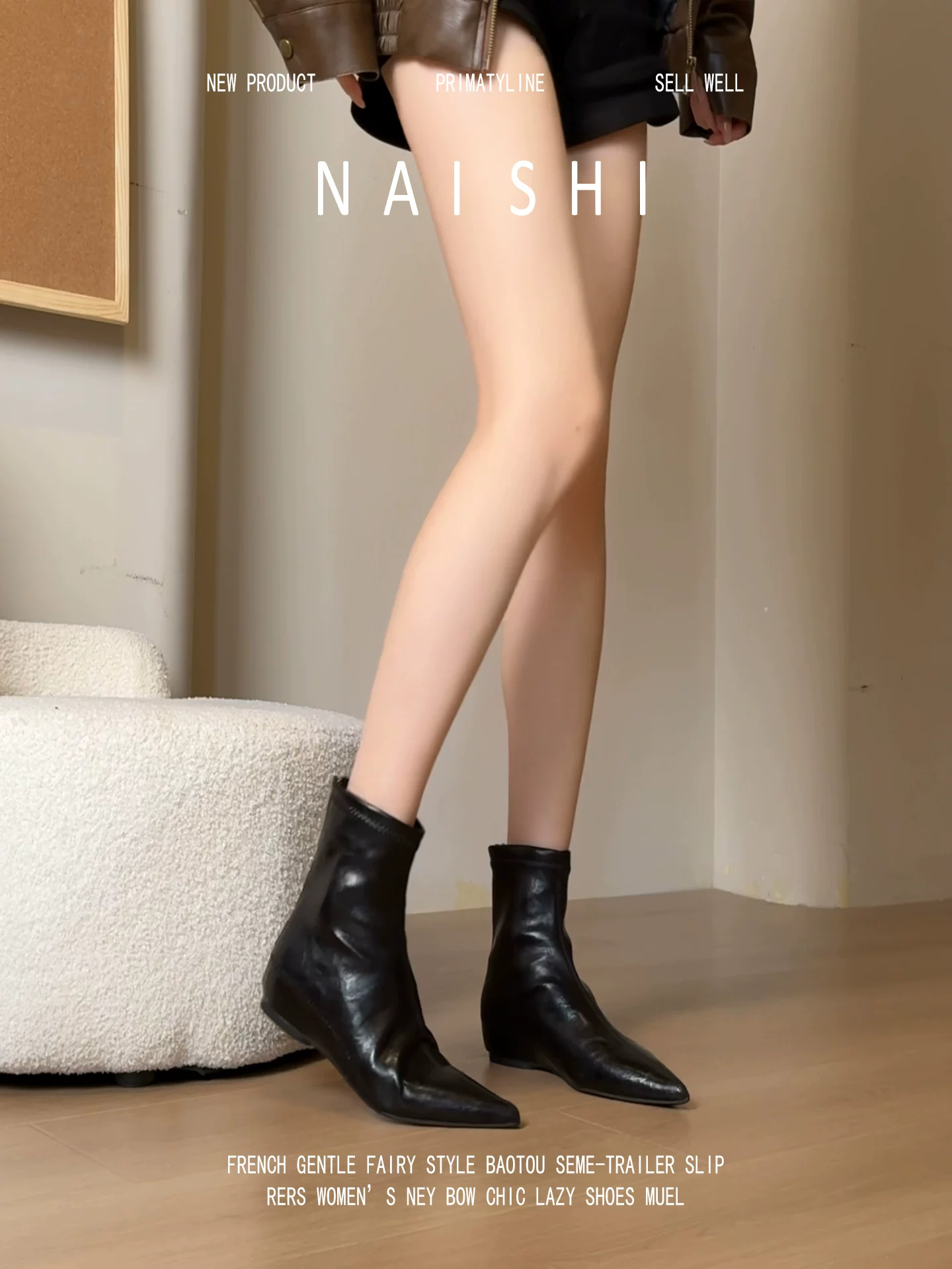 Phiên bản da cừu! Giày bốt cổ ngắn mũi nhọn màu đen kiểu retro, tăng chiều cao ẩn, kiểu ôm sát co giãn dành cho nữ, khóa kéo phía sau kiểu Chelsea Pháp.