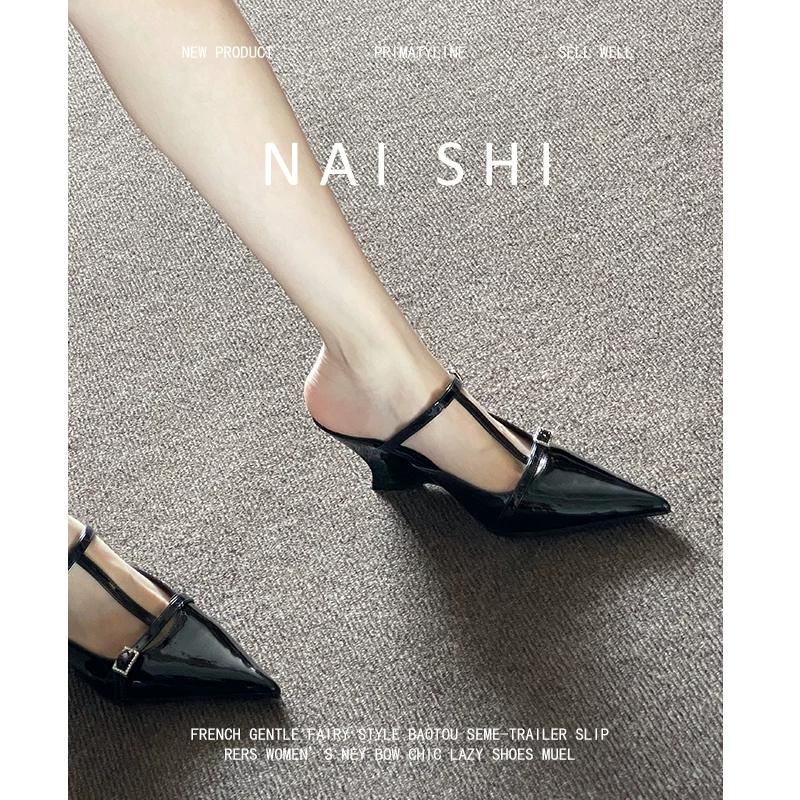 Phiên bản da cừu! Dép sandal nữ kiểu Âu Mỹ, gót wedge gợi cảm, mũi kín, kiểu xỏ ngón, mũi nhọn, gót trung bình.