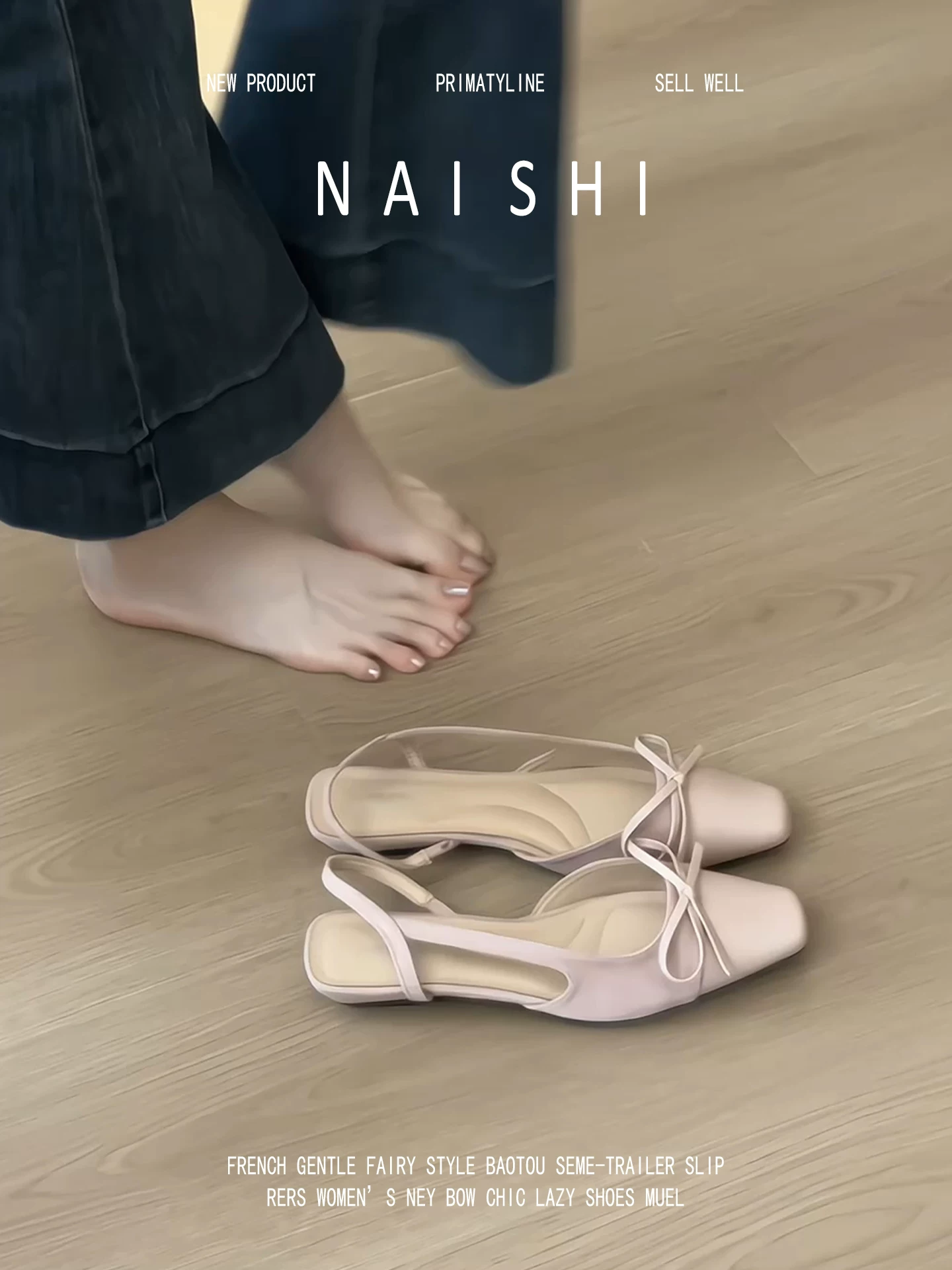 Phiên bản da cừu! Dép quai ngang buộc nơ bằng da sáng chế của Pháp dành cho nữ, thích hợp với váy, mũi vuông, thanh lịch, gót cao không gót.