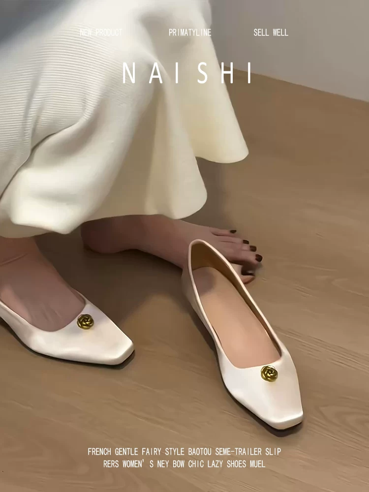 Phiên bản da cừu! Giày Mary Jane bằng vải satin Pháp dành cho nữ, kiểu lười, phong cách Chanel, thanh lịch, tiện lợi khi đi làm, mũi vuông, giày đơn đế thấp.