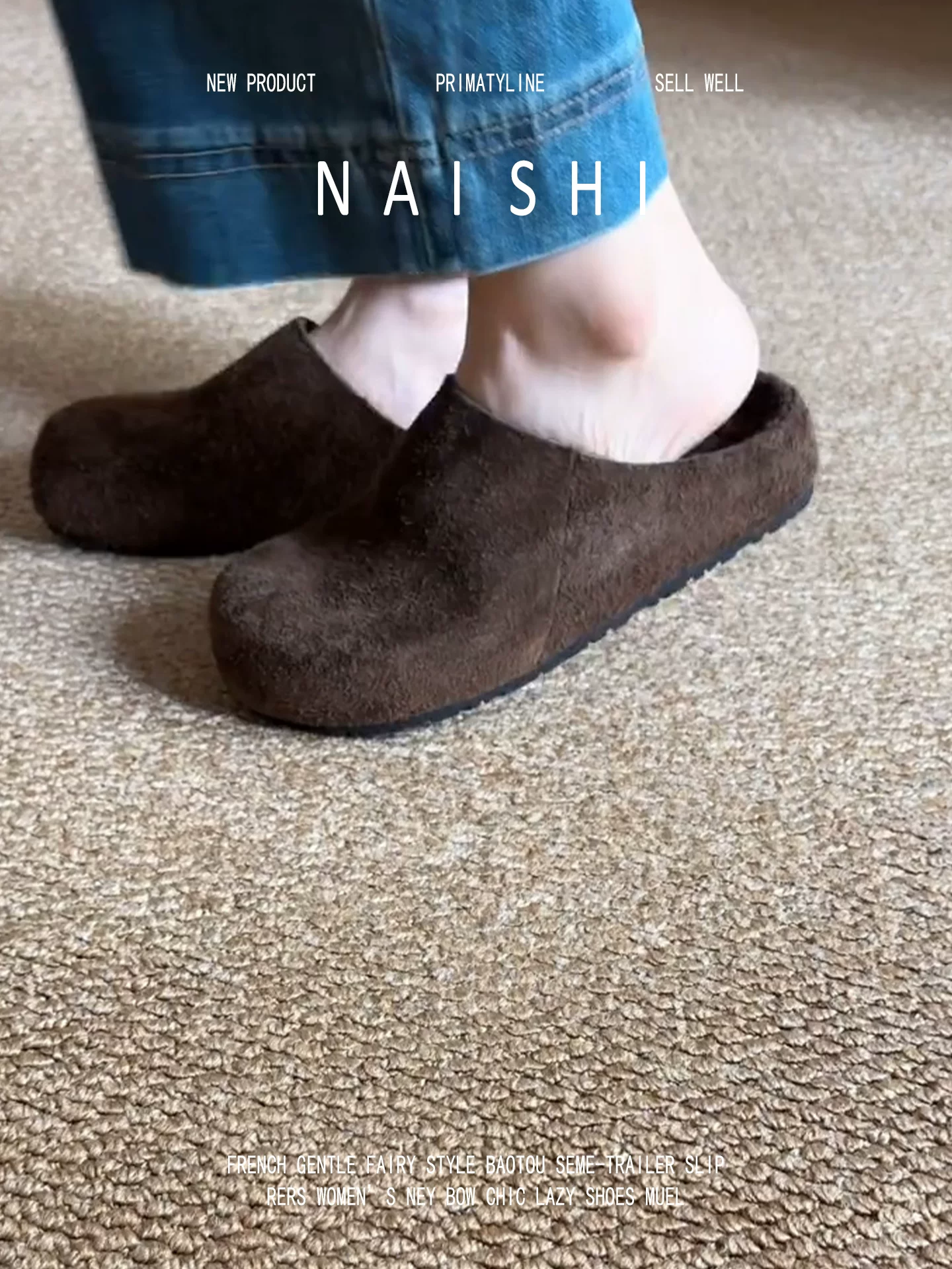 Phiên bản da cừu! Dép lười kiểu Birkenstock bằng da lộn cổ điển, dép nửa kín mũi lót lông cừu, kiểu giản dị.