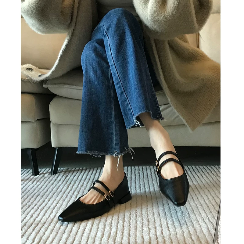 Phiên bản da cừu! Giày cao gót mũi nhọn quai ngang cổ điển cao cấp dành cho nữ, chất liệu da mềm, gót dày, kiểu dáng Mary Jane dành cho buổi tối.