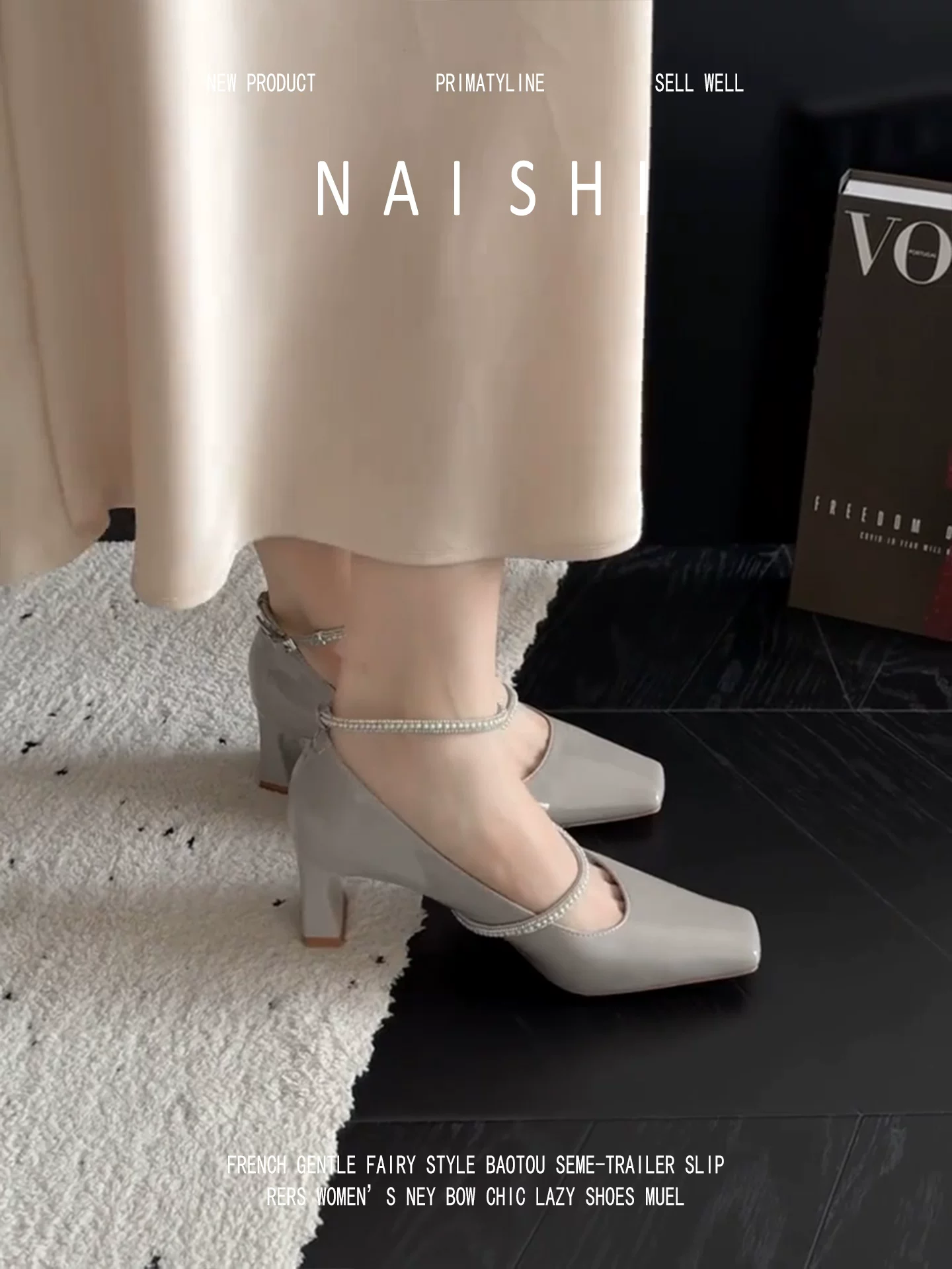 Phiên bản da cừu! Giày cao gót Mary Jane da bóng kiểu Pháp có dây đeo bằng kim cương giả, mũi vuông, gót thô, giày dự tiệc.