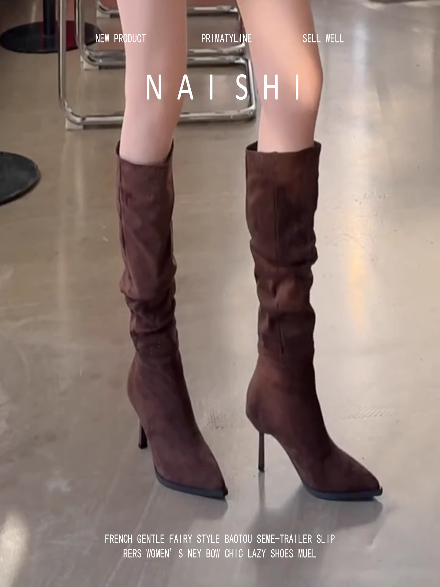 Phiên bản da cừu! Giày cao cổ Maillard Knight mũi nhọn, giày cao cổ đế xuồng, giày cao gót nhọn, giày cao cổ da lộn kiểu miền Tây, giày cao gót dài dành cho nữ