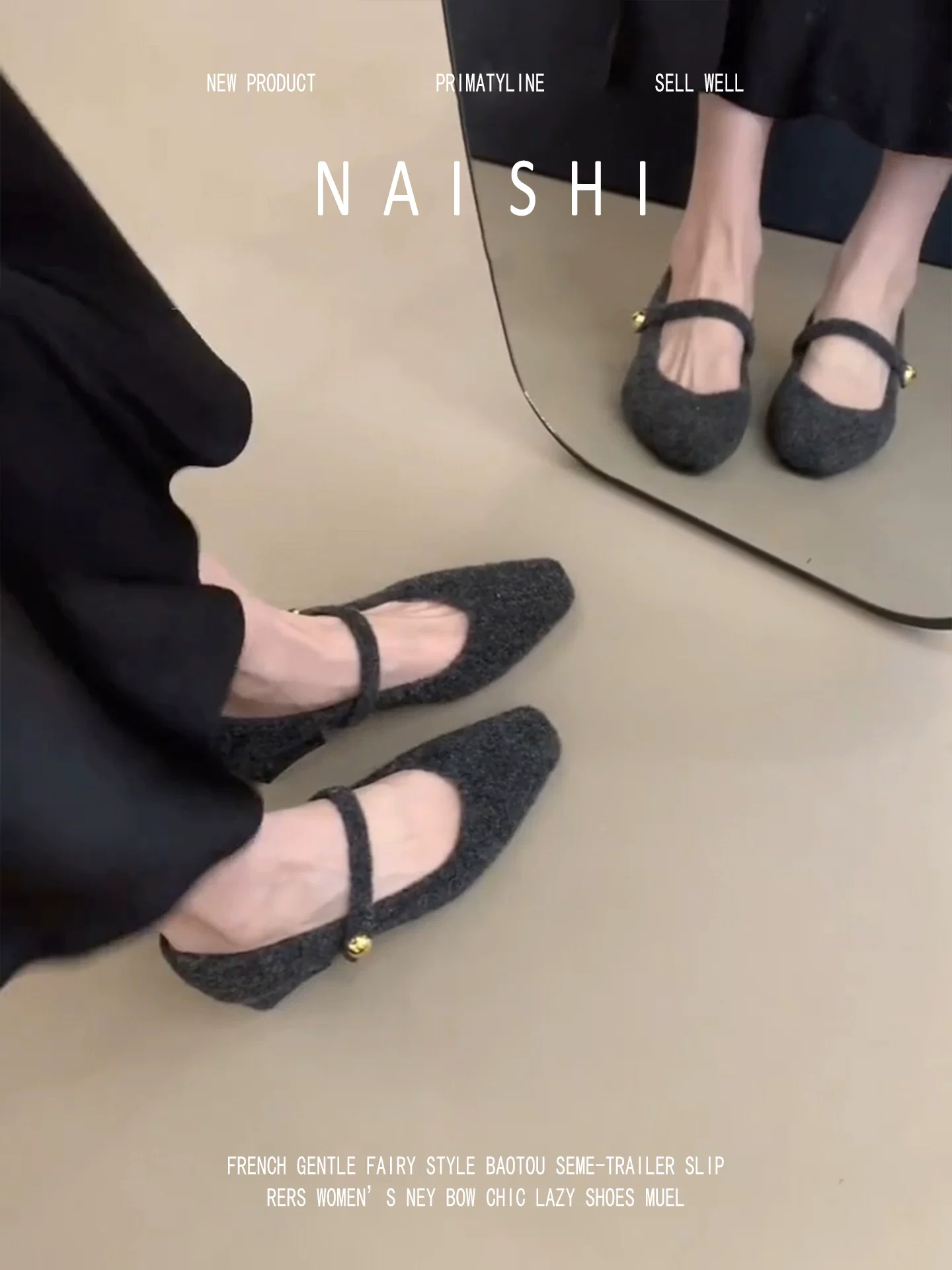 Phiên bản da cừu! Giày Mary Jane mũi vuông bằng vải tuýt màu xám kiểu Chanel dành cho nữ, mang phong cách cao cấp của Pháp, giày đế dày ấm áp và sang trọng.