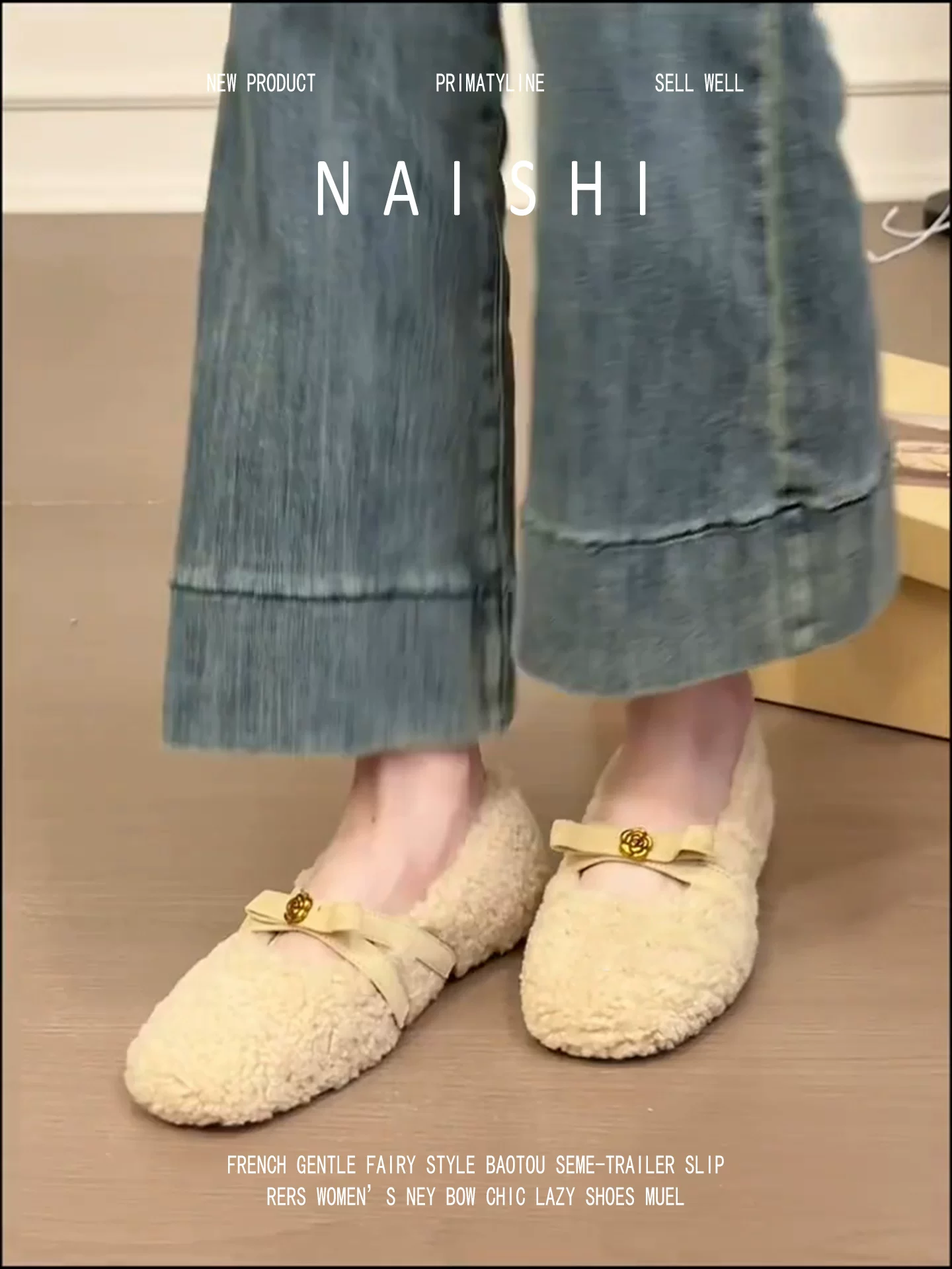 Phiên bản da cừu! Giày len cừu phong cách Hàn Quốc có khóa kim loại và nơ, giày Mary Jane đa năng, giày cotton lót lông ấm áp.