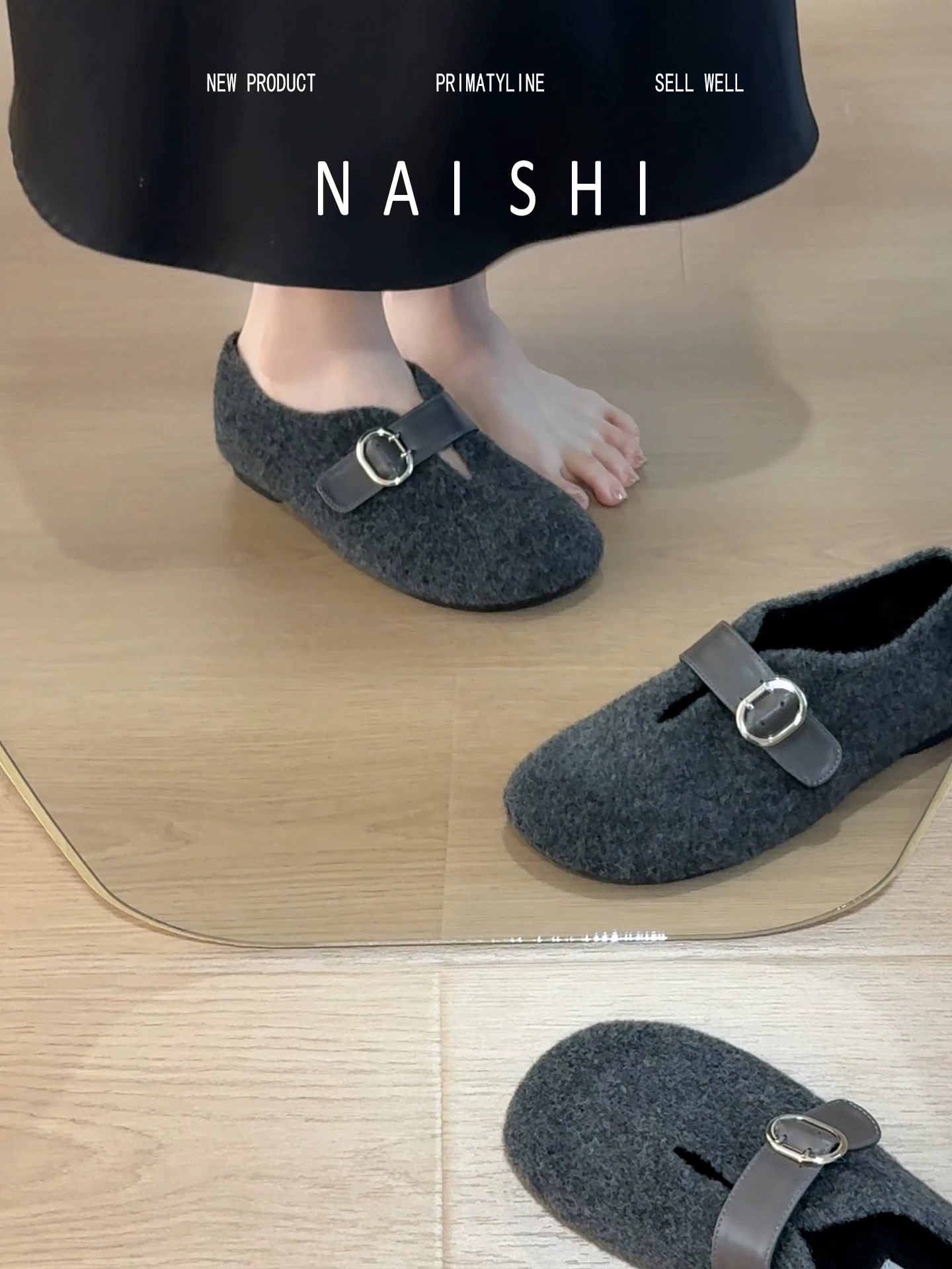 Phiên bản da cừu! Giày len bà ngoại màu xám cổ điển, giày lông ấm áp đa năng, kiểu lười có đế nâng chiều cao giấu kín kiểu Birkenstock.