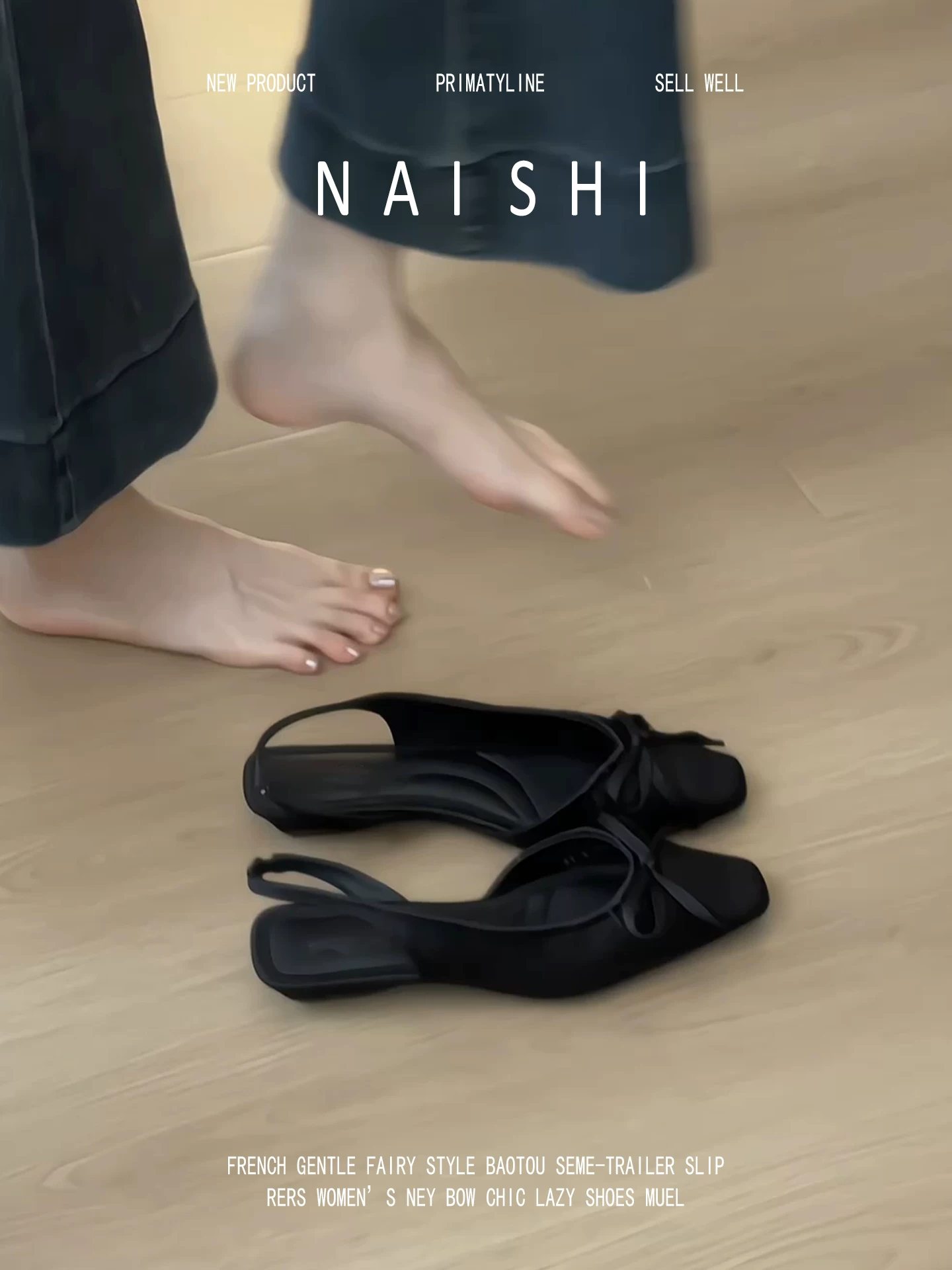 Phiên bản da cừu! Dép quai ngang bằng vải satin Pháp dành cho nữ, mũi vuông, nơ xếp ly thanh lịch, giày cao gót thấp màu đen không có gót.