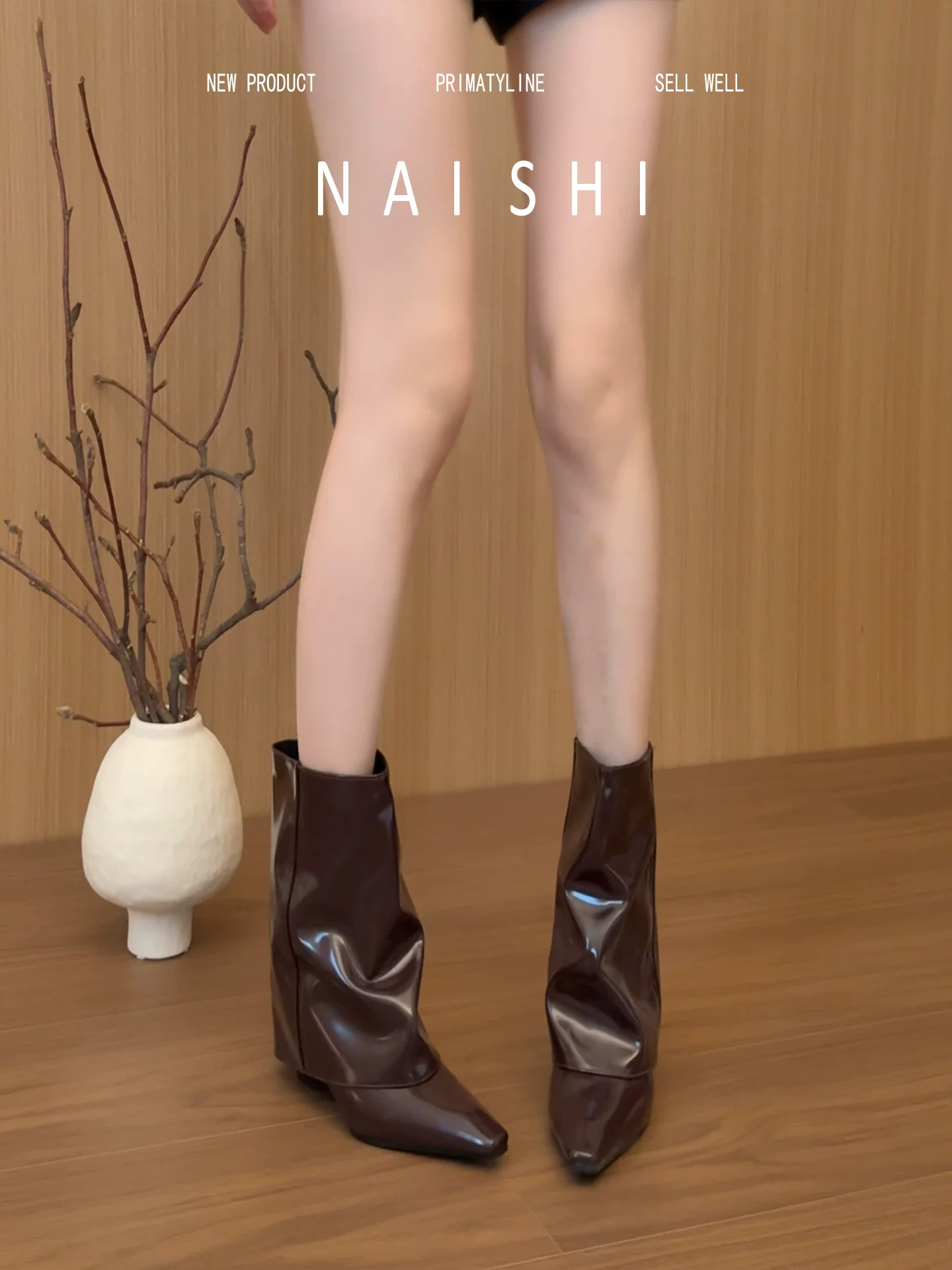 Phiên bản da cừu! Giày bốt Melard kiểu bootcut, giày bốt ngắn mũi nhọn bằng da bóng dành cho nữ nhỏ nhắn, giày bốt cưỡi ngựa đế xuồng bằng vải denim.