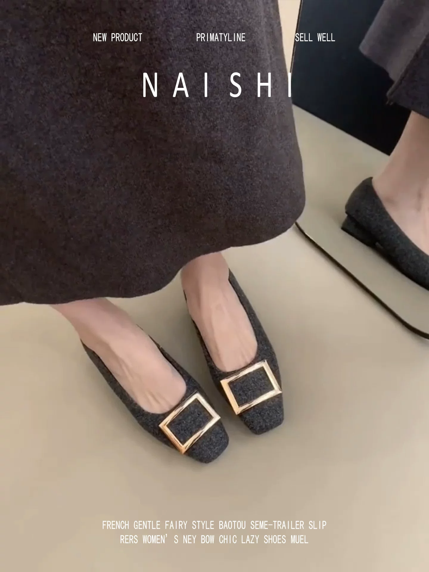 Phiên bản da cừu! Giày Mary Jane mũi vuông bằng vải tweed màu xám cổ điển dành cho nữ, khóa vuông kiểu Pháp, cảm giác cao cấp, giày đế dày ấm áp và sang trọng.