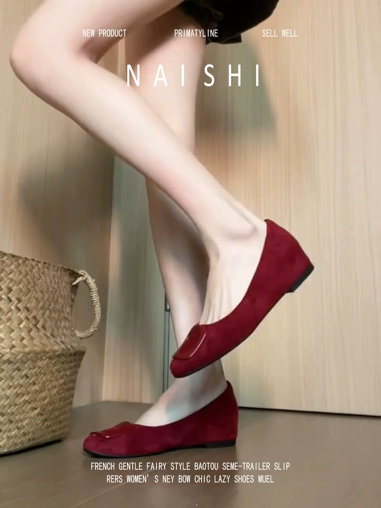 Phiên bản da cừu! Giày Mary Jane kiểu Pháp có khóa vuông dành cho nữ, giày da lộn màu đỏ kiểu slip-on phối cùng váy, giày đế xuồng tăng chiều cao.