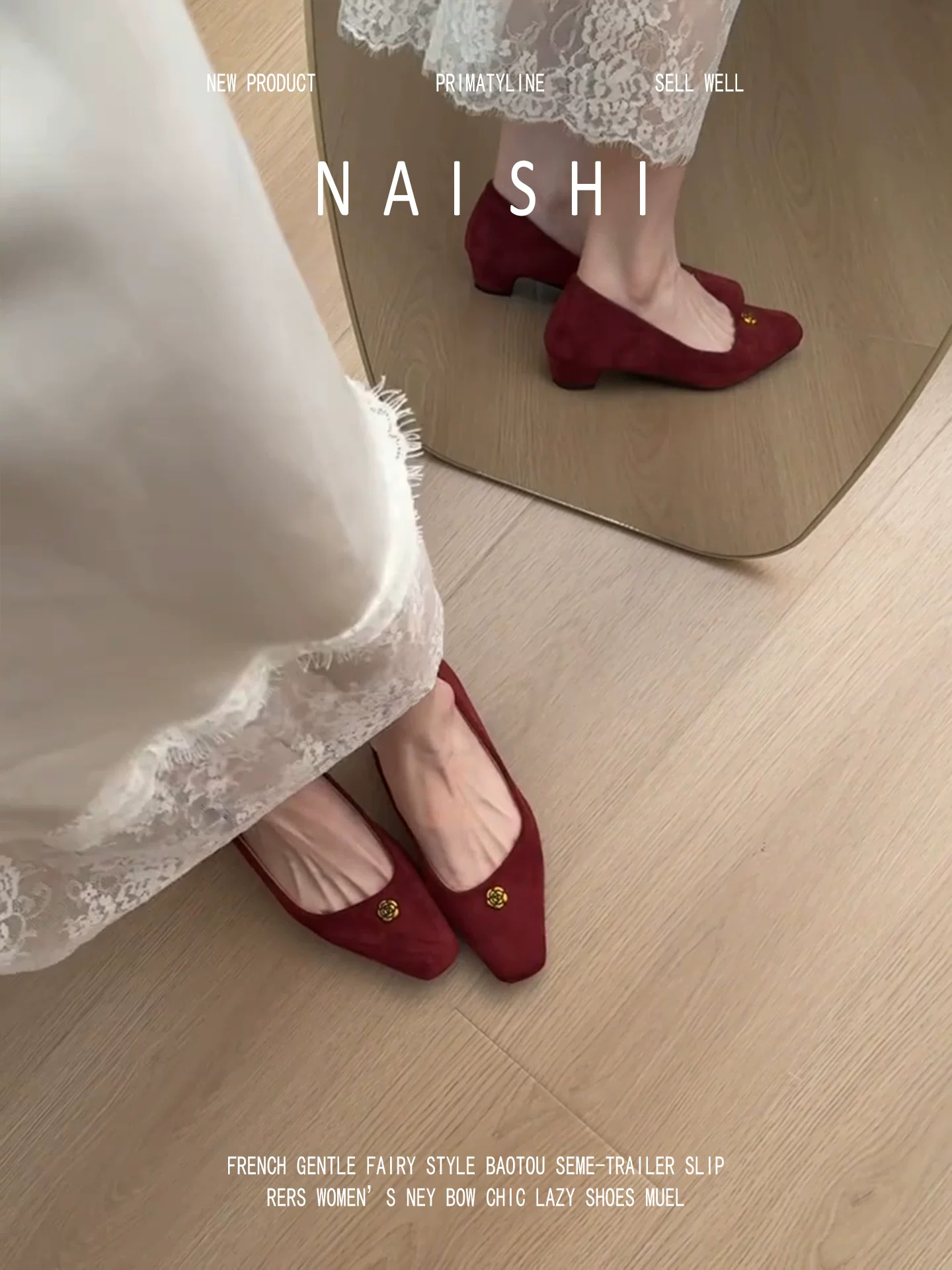 Phiên bản da cừu! Giày Mary Jane màu đỏ có khóa kim loại cổ điển dành cho nữ, giày đế xuồng bằng da lộn kiểu dáng thanh lịch, thích hợp đi làm.