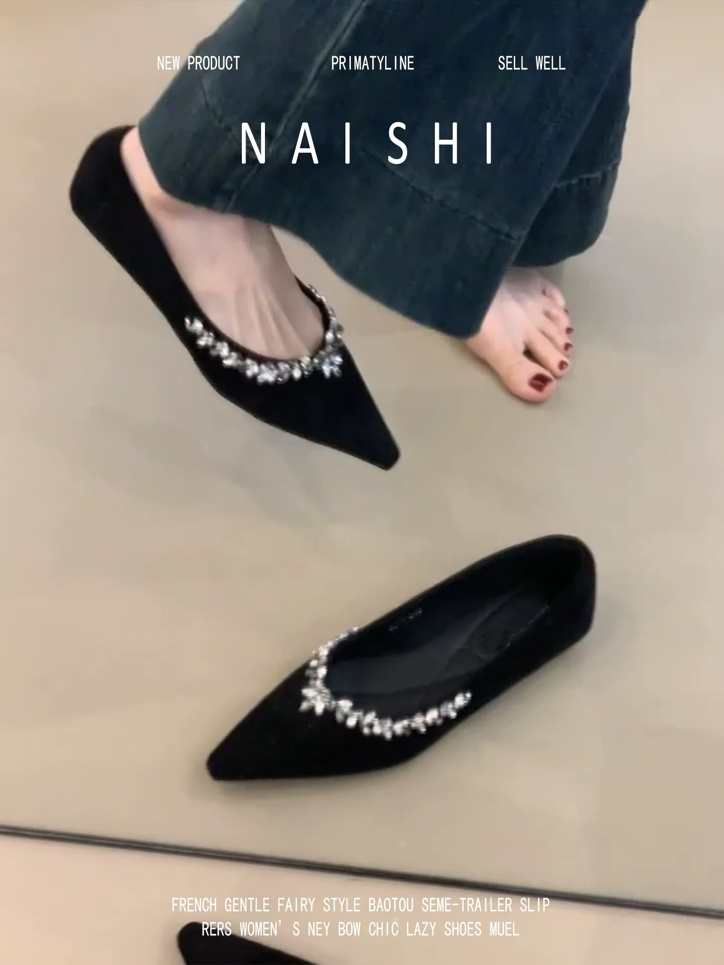 Phiên bản da cừu! Giày Mary Jane mũi nhọn đính đá phong cách Pháp dành cho nữ, mang lại cảm giác cao cấp, tăng chiều cao, phù hợp với váy, giày cao gót thanh lịch.