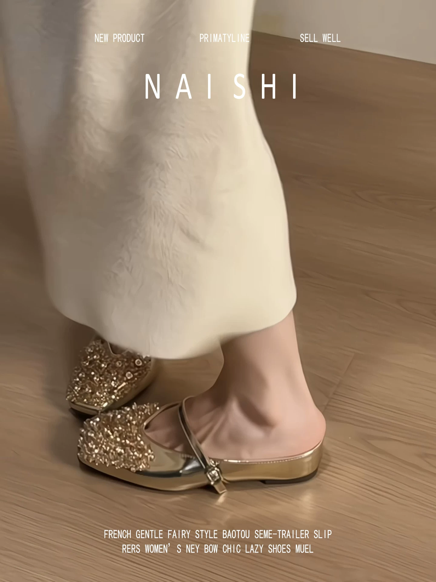 Phiên bản da cừu! Dép đế xuồng đính đá phong cách Pháp dành cho nữ, mũi vuông, màu vàng, kiểu Mary Jane.
