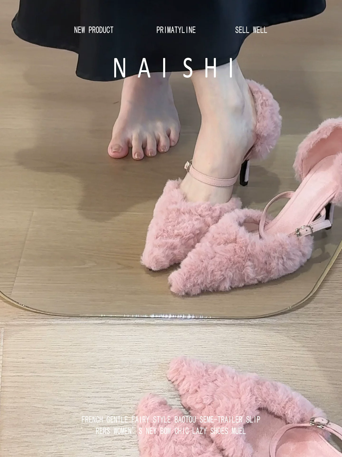 Phiên bản da cừu! Giày lông màu hồng tuyệt đẹp với dây đeo ngọt ngào, phối cùng váy, dép quai hậu, giày cao gót mũi nhọn lông mềm.