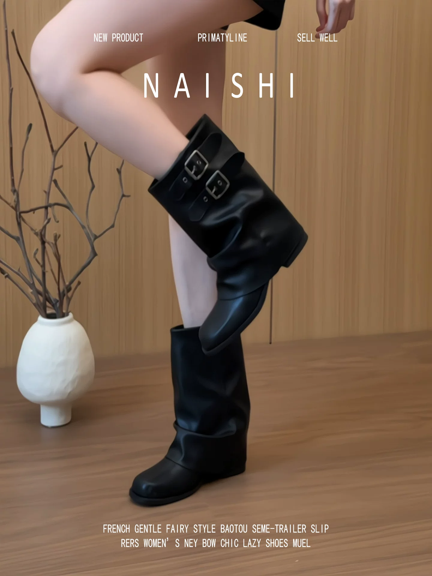 Phiên bản da cừu! Giày bốt kiểu bootcut cổ điển phương Tây dành cho nữ, giày bốt Martin gót thô có khóa thắt lưng, giày bốt ngắn xếp lớp, giày bốt kiểu biker mũi tròn.