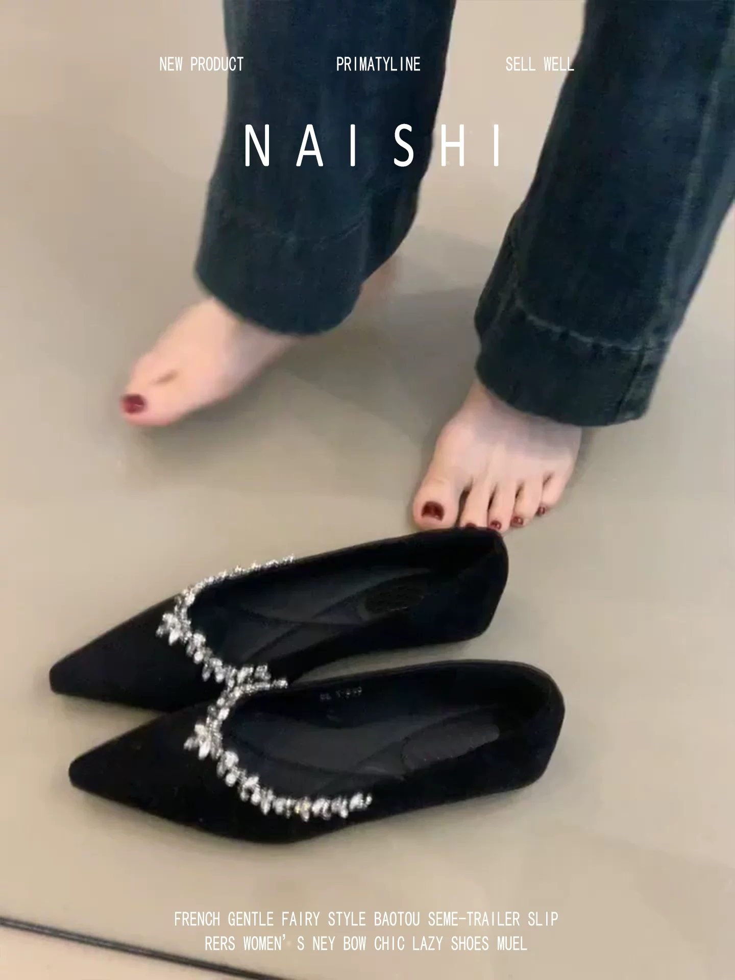 Phiên bản da cừu! Giày Mary Jane mũi nhọn đính đá phong cách Pháp dành cho nữ, mang lại cảm giác cao cấp, tăng chiều cao, phù hợp với váy, giày cao gót thanh lịch.