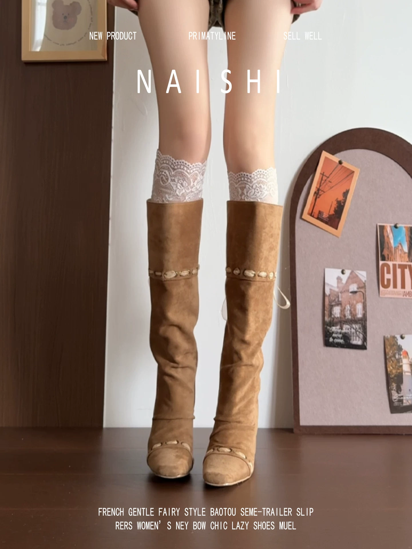 Phiên bản da cừu! Giày cao cổ Maillard Western Knight, phong cách đất hoang, kiểu dáng hot girl, thiết kế buộc dây, giày cao gót dài.