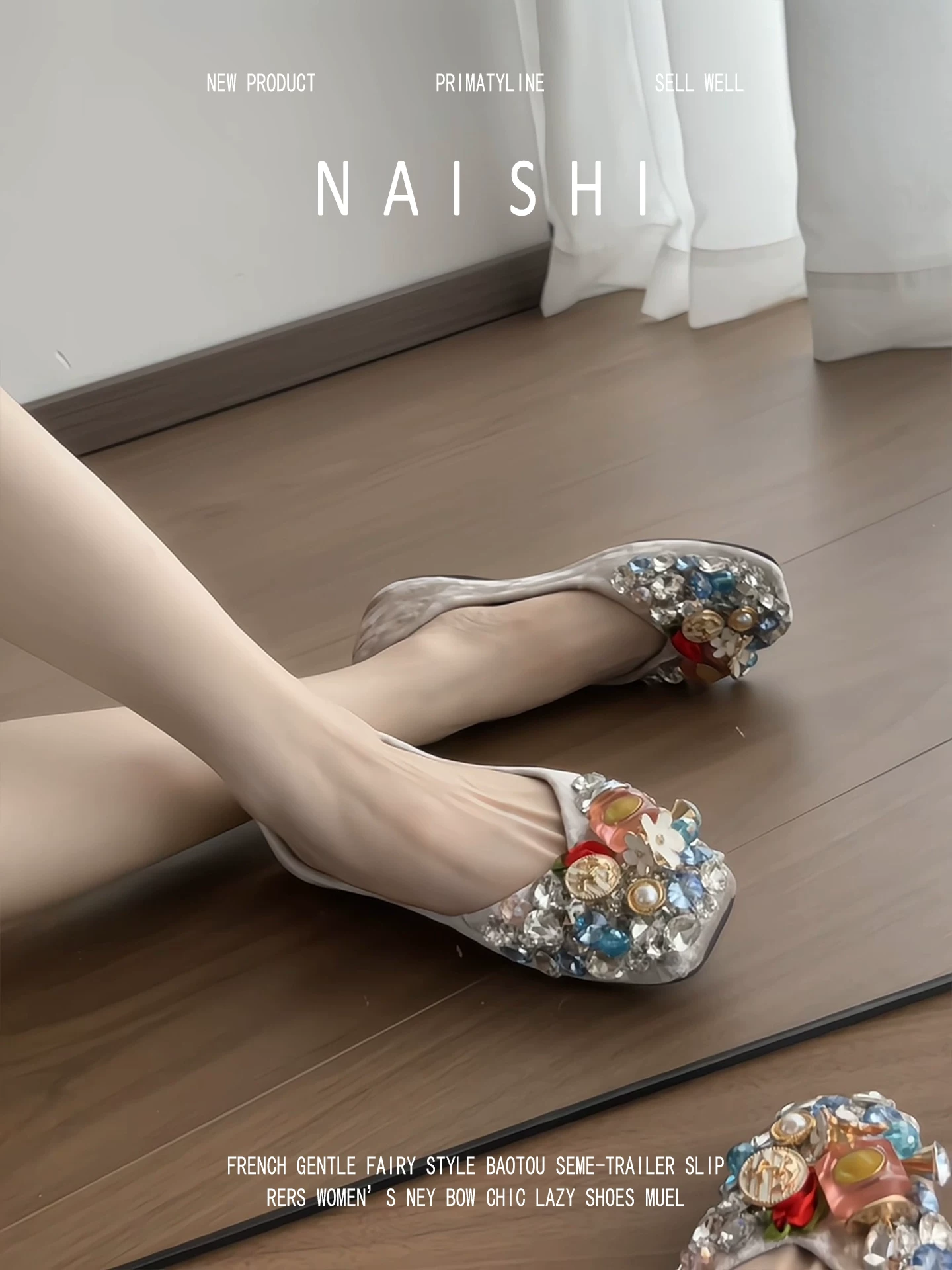 Phiên bản da cừu! Giày Mary Jane đính đá kiểu Pháp dành cho nữ, kiểu dáng dạ hội sành điệu, phù hợp với váy, mũi vuông, miệng giày nông, giày đế bằng.
