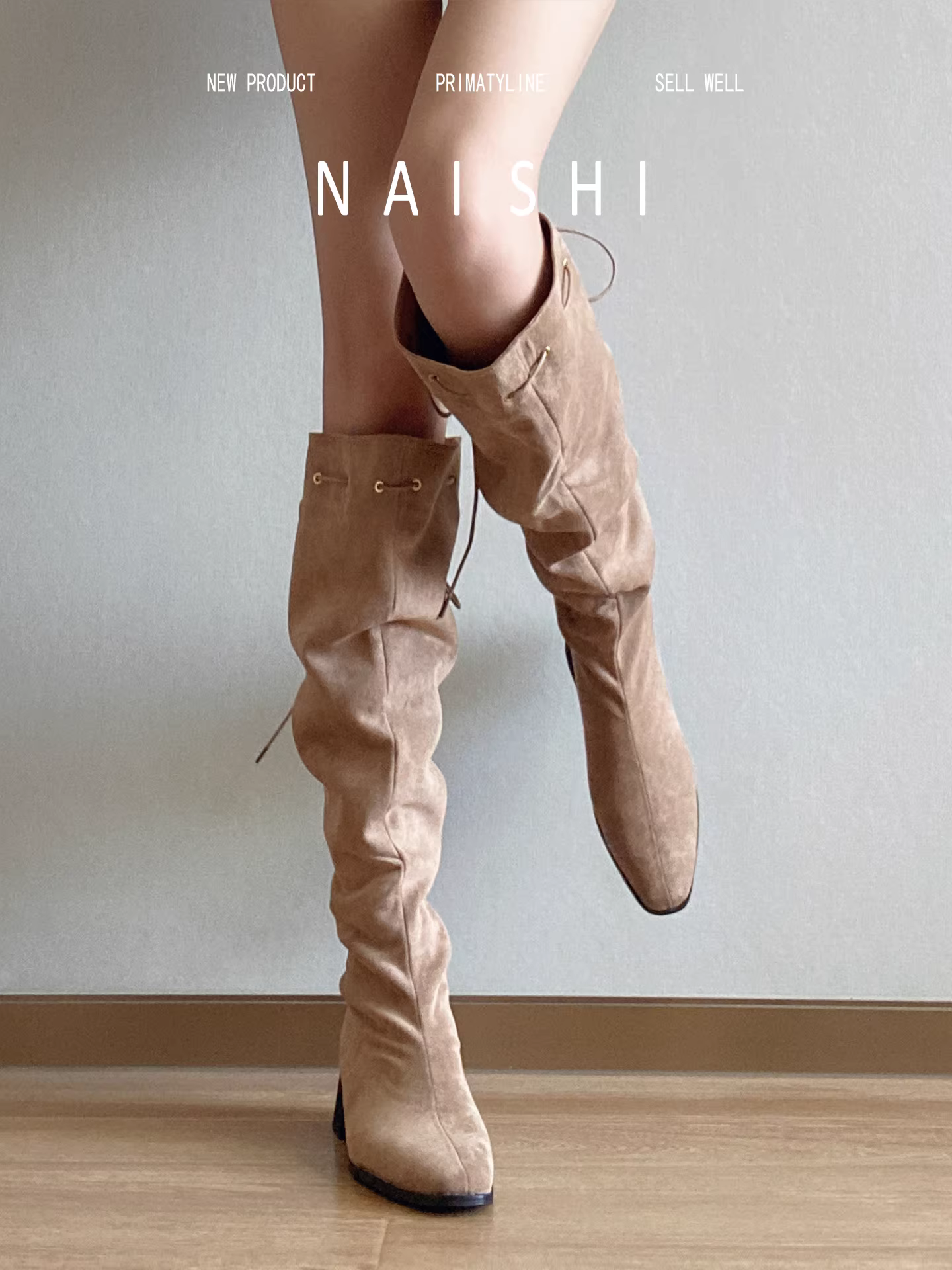 Phiên bản da cừu! Giày bốt hiệp sĩ phương Tây phong cách sa mạc, giày bốt cao cổ buộc dây co giãn, giày bốt da lộn cổ điển gót dày tôn dáng.