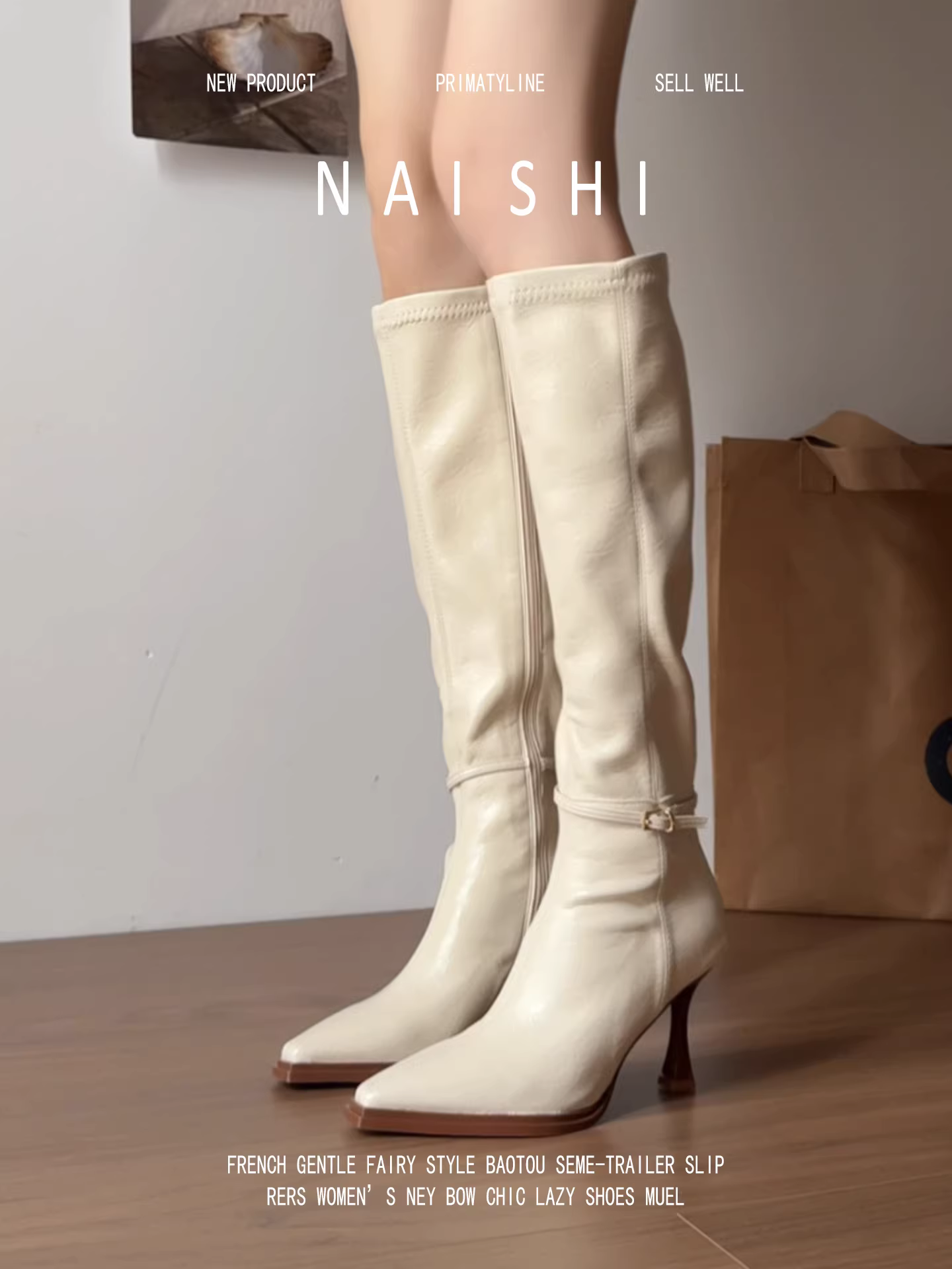 Phiên bản da cừu! Giày bốt ôm sát kiểu Pháp dành cho nữ có khóa kéo bên hông, gót nhọn, bốt dài màu trắng, bốt cưỡi ngựa cao gót mũi nhọn.