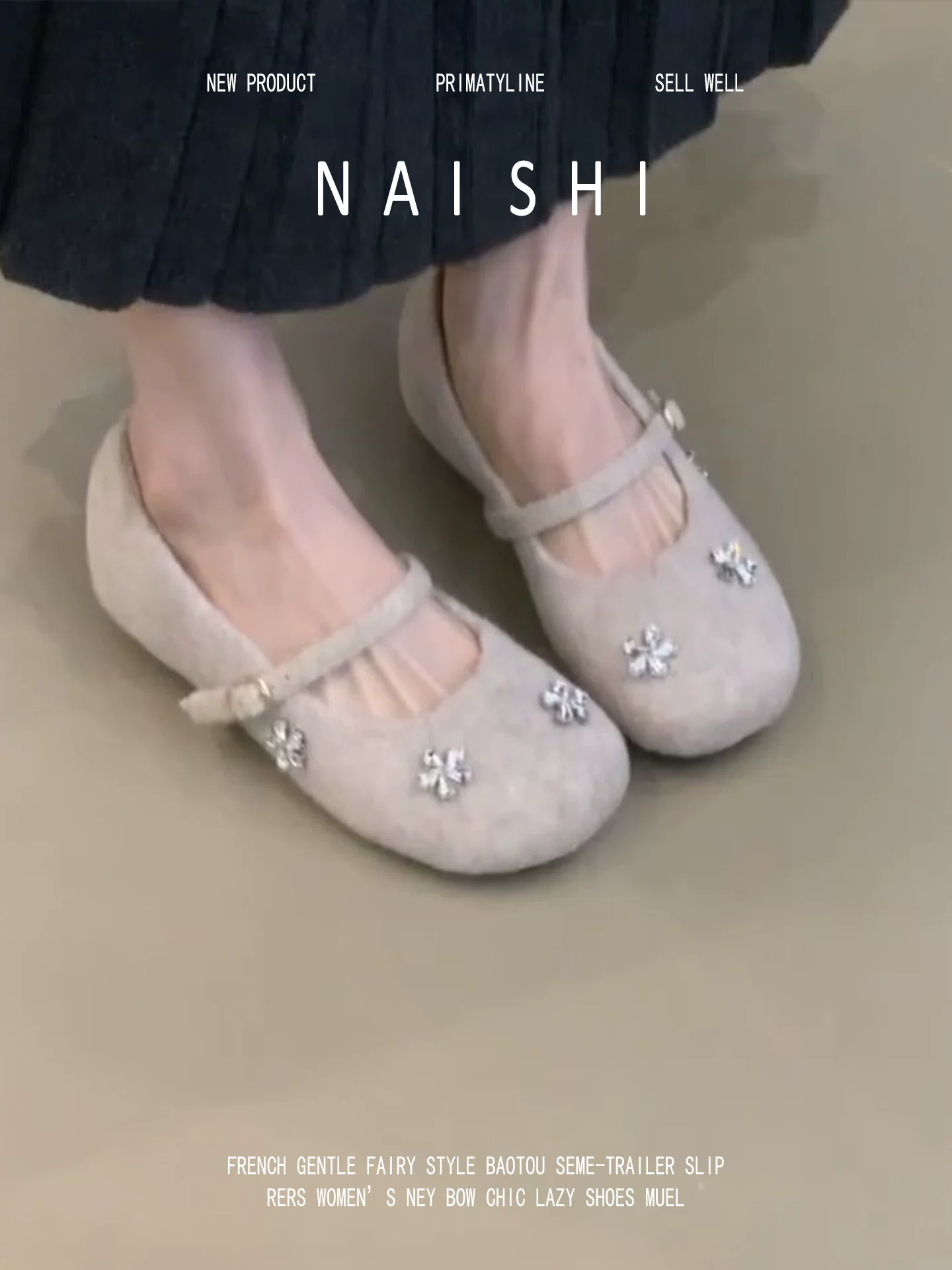 Phiên bản da cừu! Giày Mary Jane mũi tròn cổ điển đính đá, giày đơn tăng chiều cao bên trong bằng len dành cho nữ, giày lười miệng nông một dây.