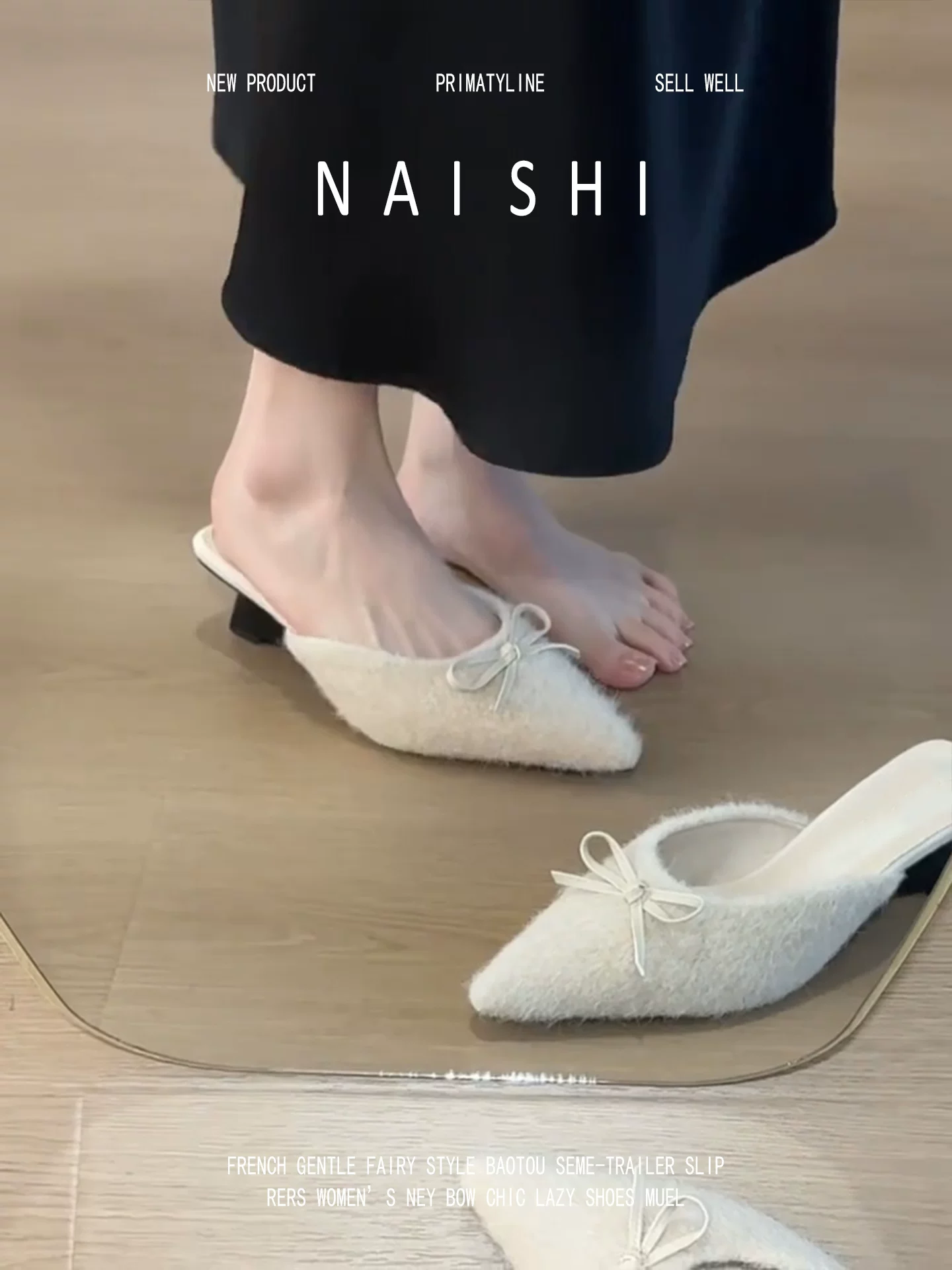 Phiên bản da cừu! Giày mules mũi nhọn thắt nơ dành cho nữ, kiểu dáng thời trang và thanh lịch khi đi làm, giày lông có gót đế xuồng.