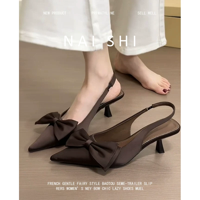 Phiên bản da cừu! Giày cao gót mũi nhọn kiểu Pháp dành cho nữ, giày cao gót mũi nhọn bằng satin, giày đơn đi cùng chân váy, dép kín mũi dành cho người sành điệu.