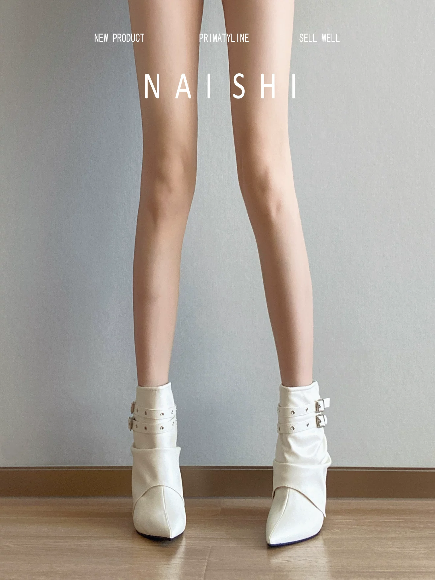 Phiên bản da cừu! Giày bốt cao gót mũi nhọn thời trang mang phong cách Pháp cao cấp, bốt trắng phối dây lưng, bốt cao gót dáng thon.