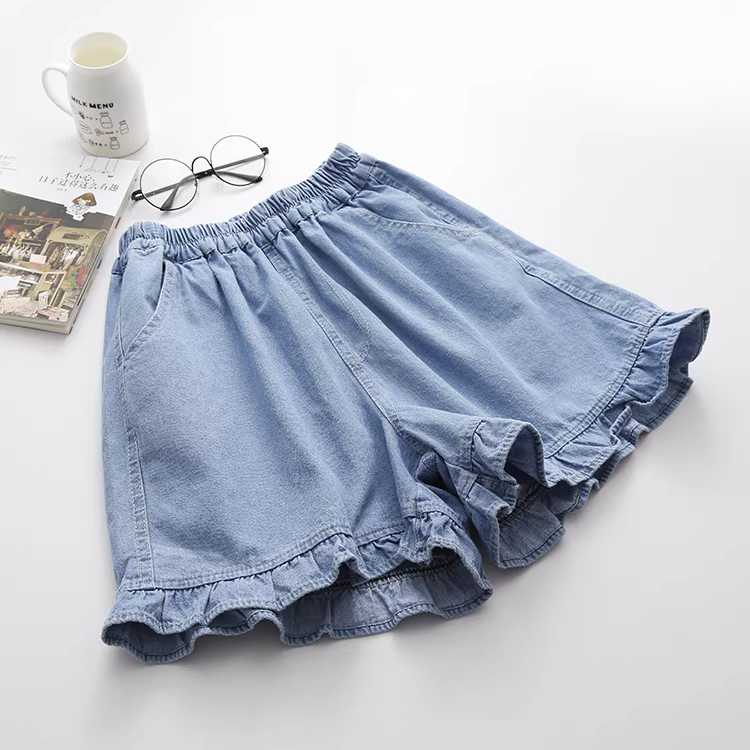 Dream Box 2023 Mùa Hè Phong Cách Mới Nhật Bản Ngọt Ngào Xù Lông Chắp Vá Cao Cấp Giảm Béo Quần Ống Rộng Quần Short Denim Rộng