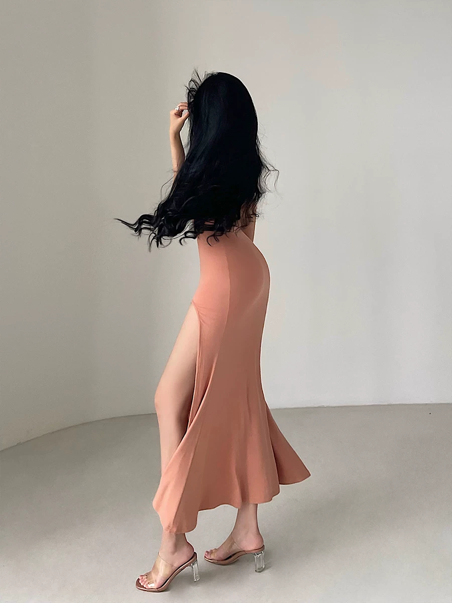 YoungGirlDay khao khát thuần khiết gợi cảm ôm sát cơ thể không tay xẻ tà cao cấp váy đuôi cá váy dài