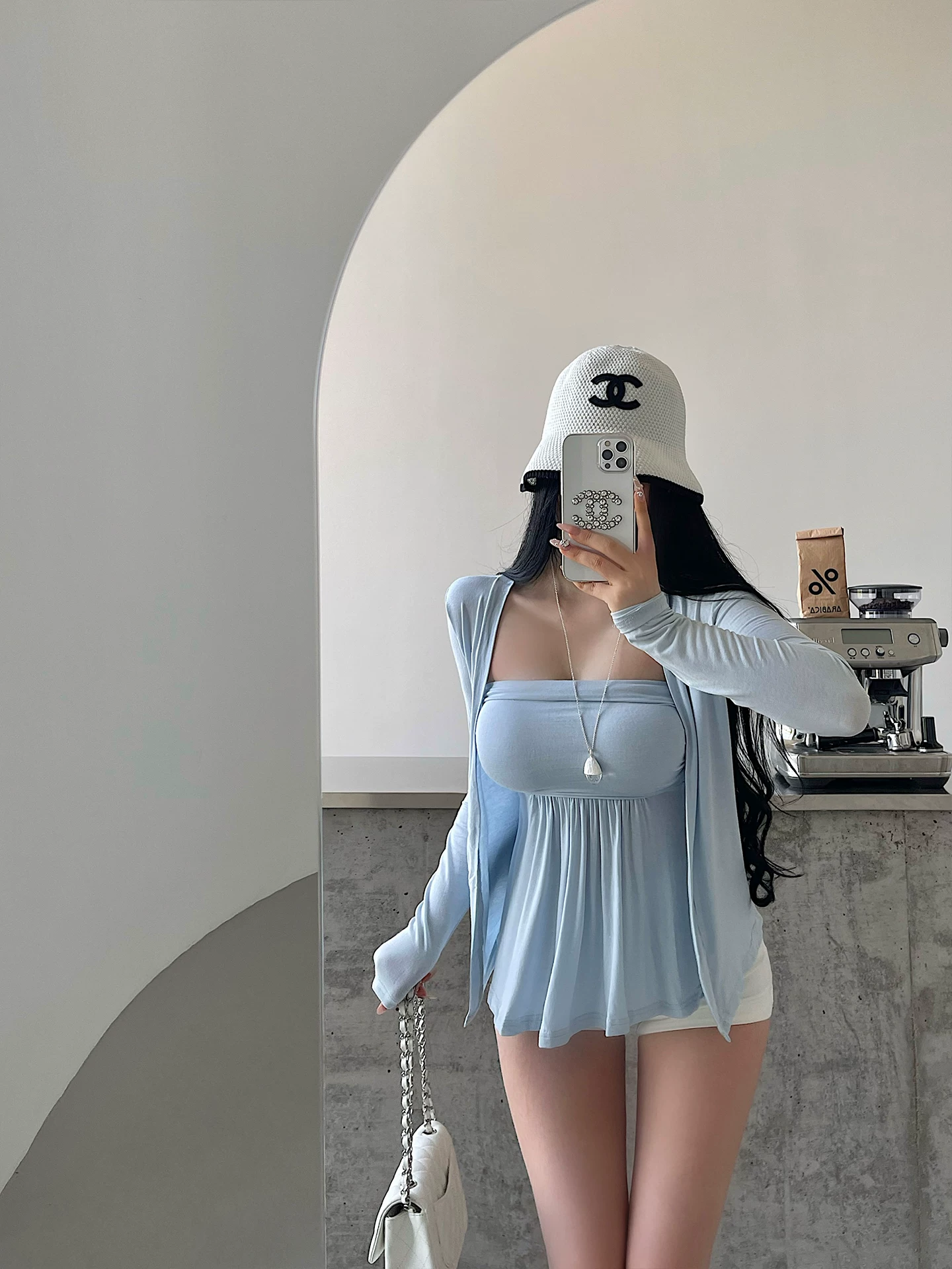 YoungGirlDay khao khát thuần khiết phong cách dịu dàng viền xếp ly gợi cảm có miếng đệm ngực áo vest ống dài tay áo cardigan dài tay