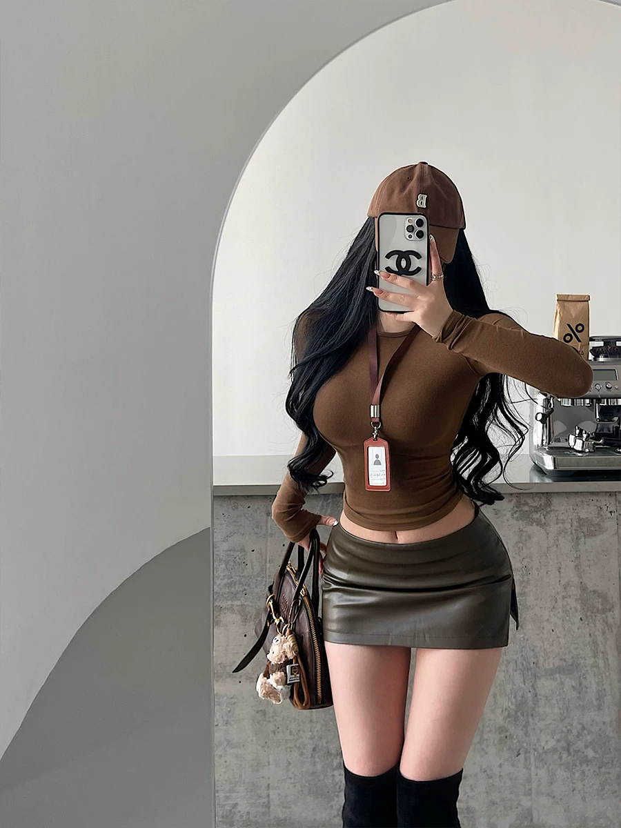YoungGirlDay Pure Desire Basic Cổ tròn Slim Fit Ba kim năm đường Áo thun dài tay lớp nền dài tay