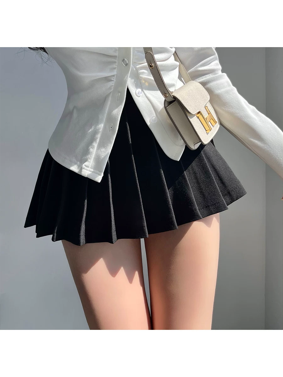 YoungGirlDay váy xếp ly eo cao gợi cảm kiểu chữ A có quần short an toàn chống lộ váy ngắn