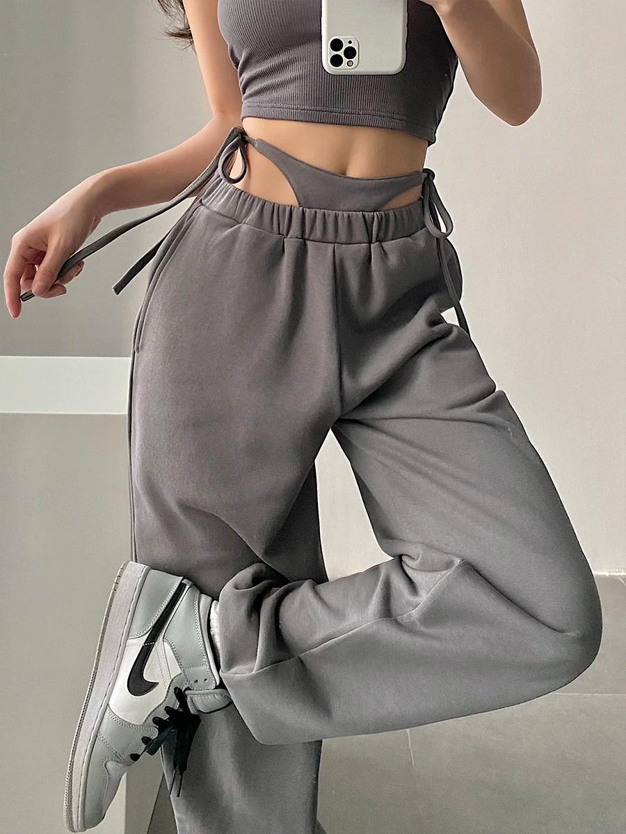 YoungGirlDay Phong cách đường phố châu Âu và Mỹ quần jogger cạp cao dây rút dáng rộng giảm béo quần thể thao quần dài thể thao dành cho nữ