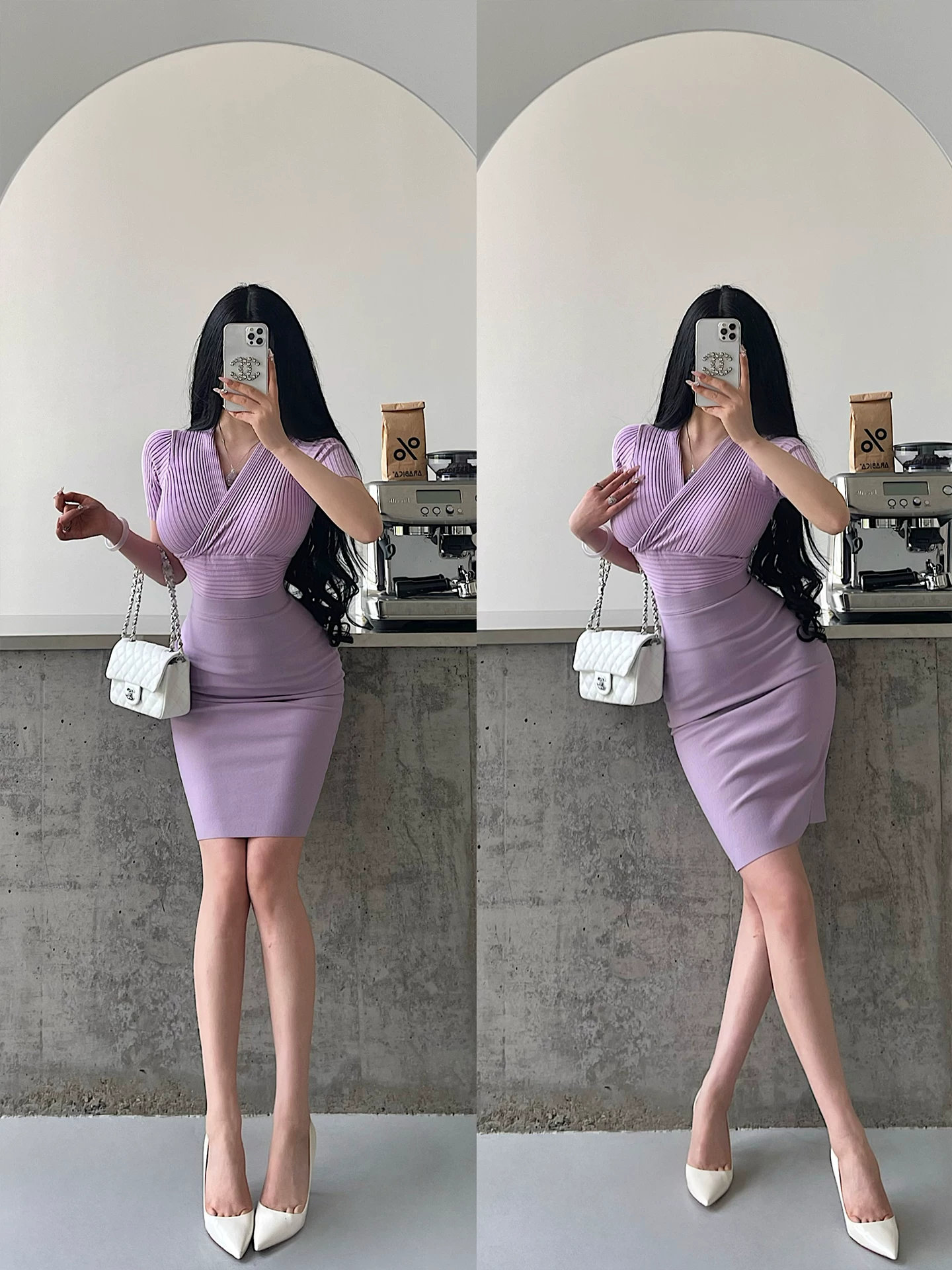 YoungGirlDay Phong cách Hàn Quốc thuần khiết gợi cảm OL váy ôm eo co giãn dài vừa phải kiểu dáng thuần khiết gợi cảm