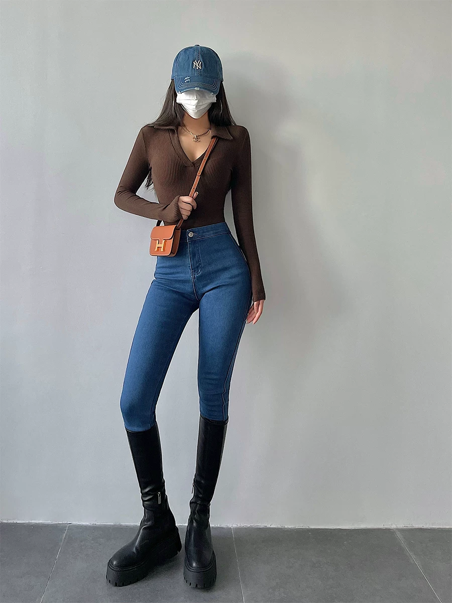 YoungGirlDay Quần jean skinny cạp cao kiểu Âu Mỹ, ôm sát, nâng mông, co giãn, tôn dáng, quần bút chì